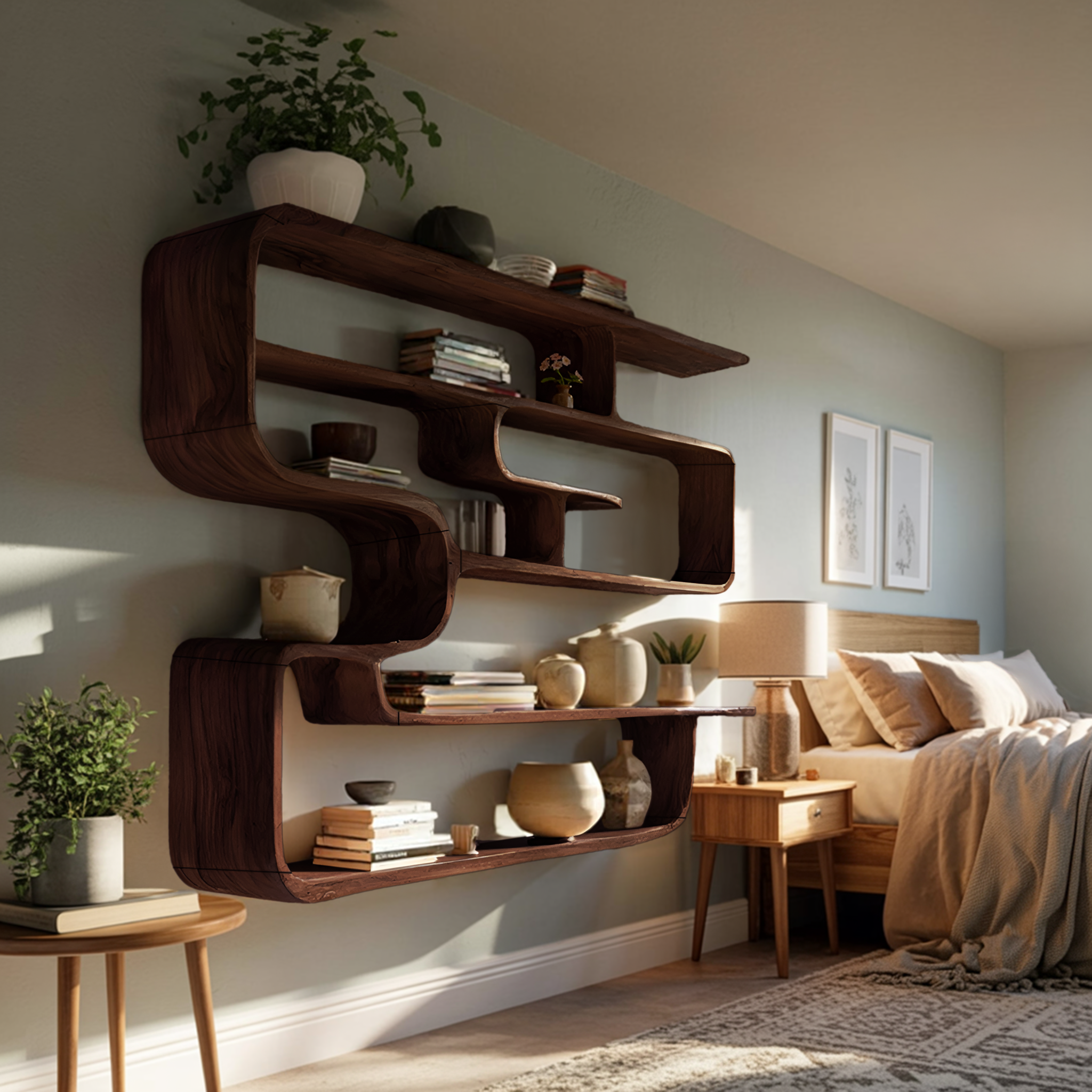 Rustic Live Edge Shelving Unit For Living Room Storage Display SILDTTRWMS029