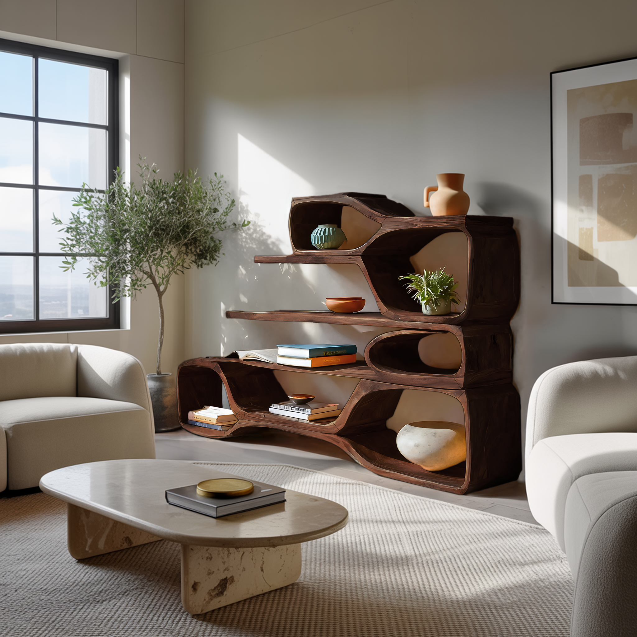 Curved Sculptural Bookshelf For Home Decor RTTHTTBS045