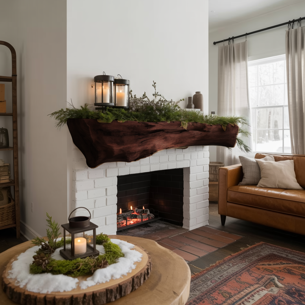 Rustic Fireplace Mantel With Solid Beam For Living Room SITHTTFS010