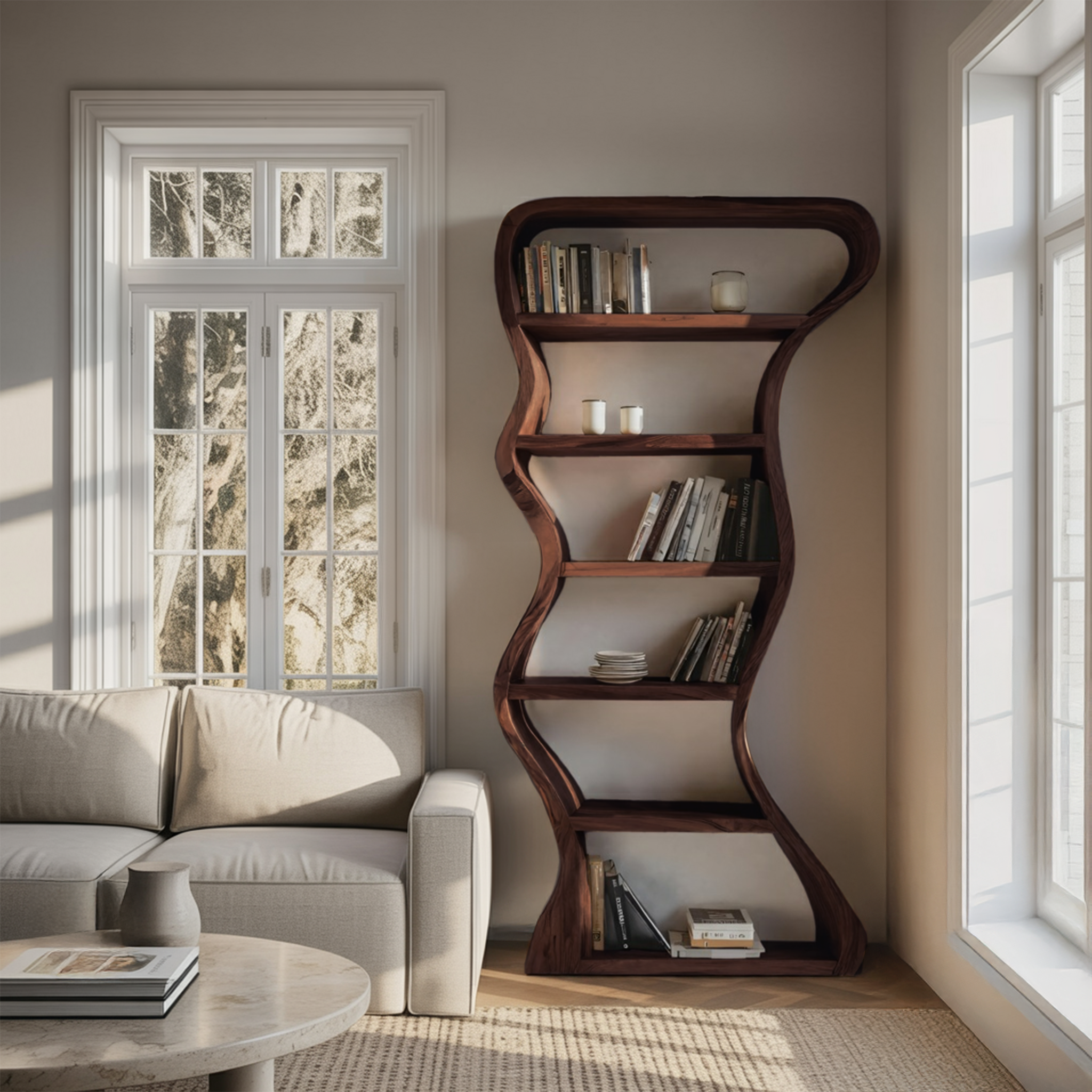 Organic Sculpture Wavy Bookshelf For Living Room Or Office Furniture SITHHNBS068