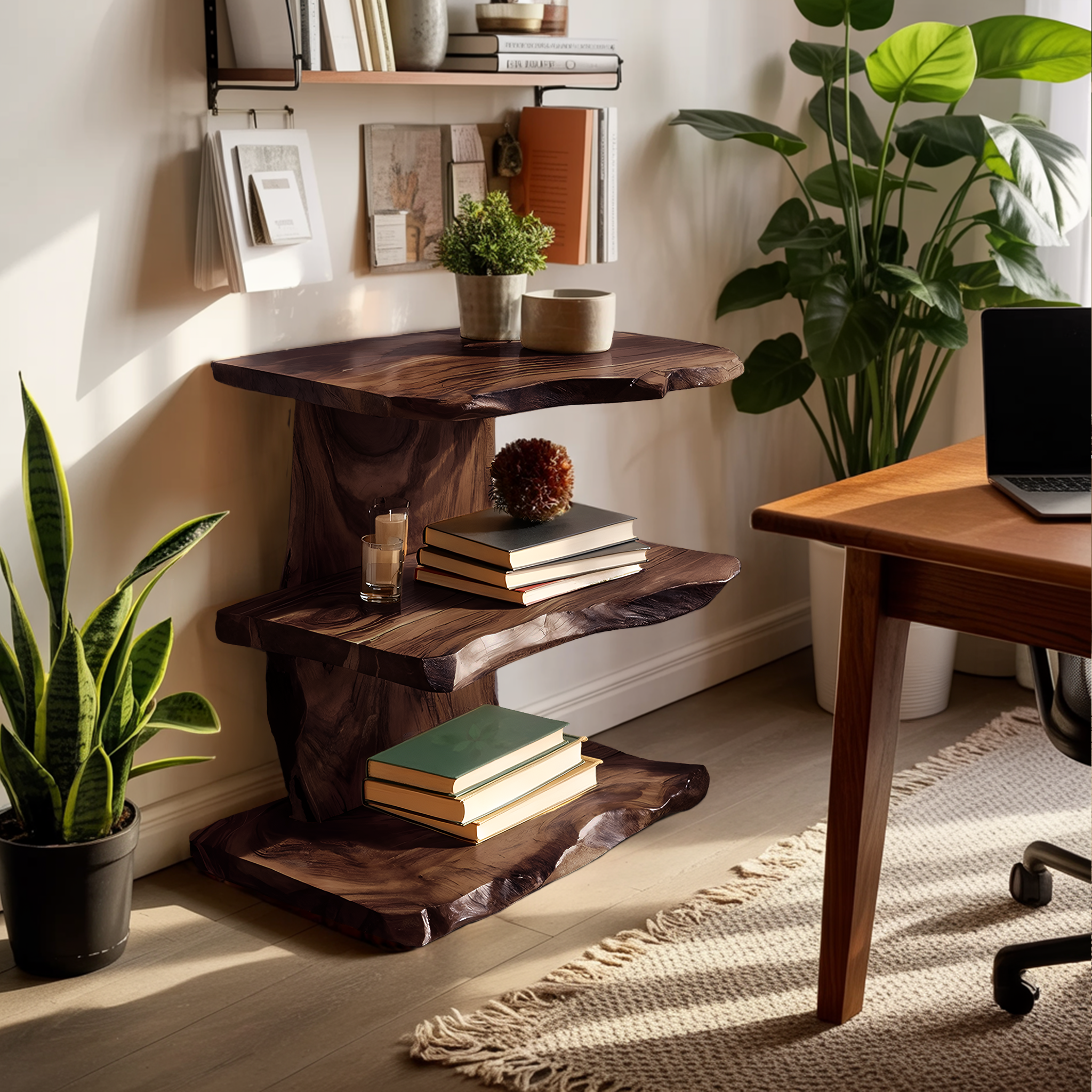 Farmhouse Wooden Live Edge Standing Shelf For Housewarming Gift Decor SILDTTNFGS018