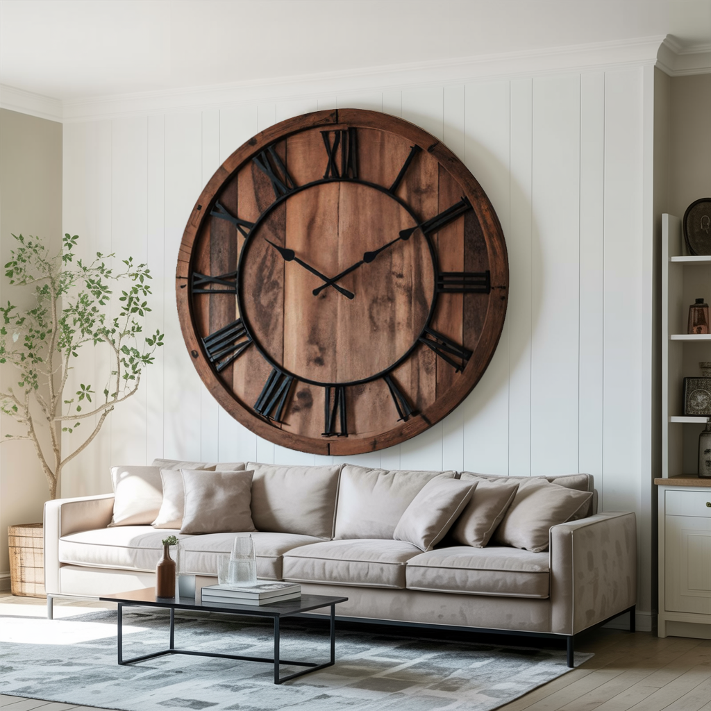 Oversized Rustic Wall Clock With Roman Numerals For Living Room And Entryway SITHTTWAC001