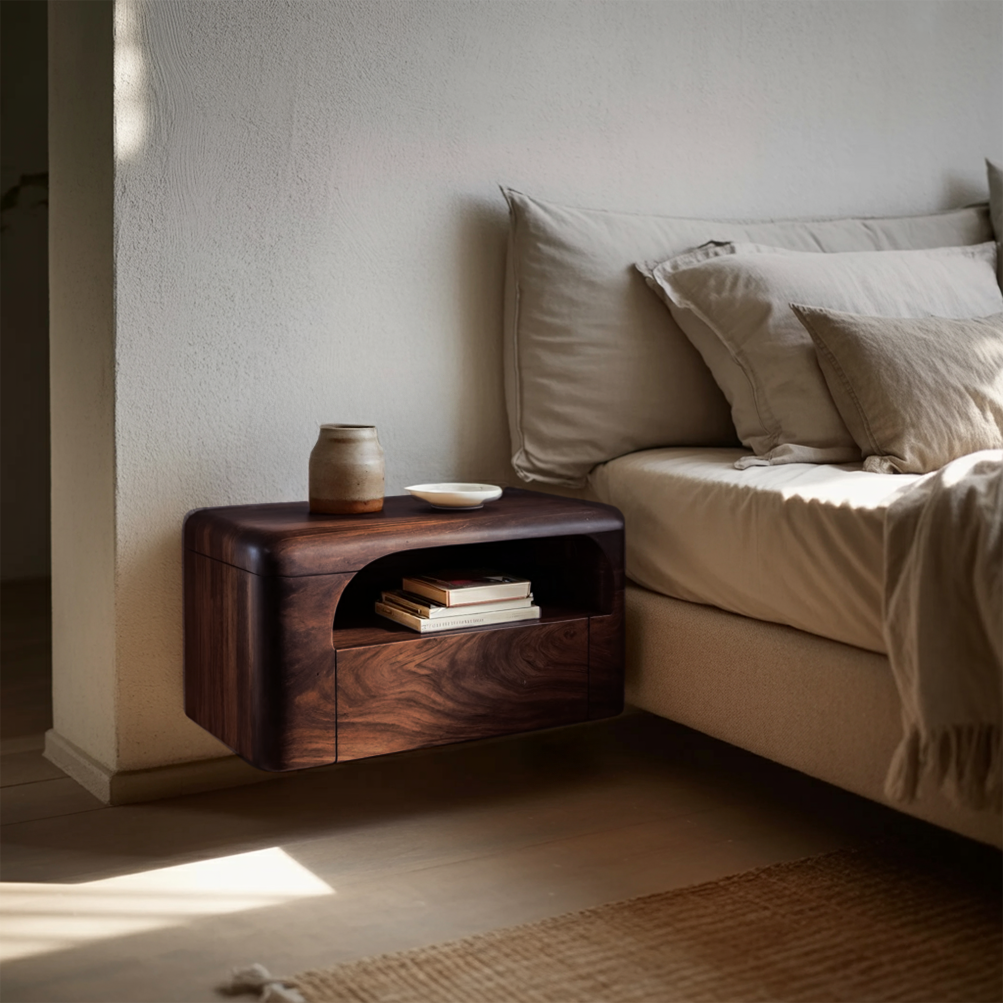 Organic Wall Mounted Bedside Table With Drawer For Bedroom RTTHHNNS007