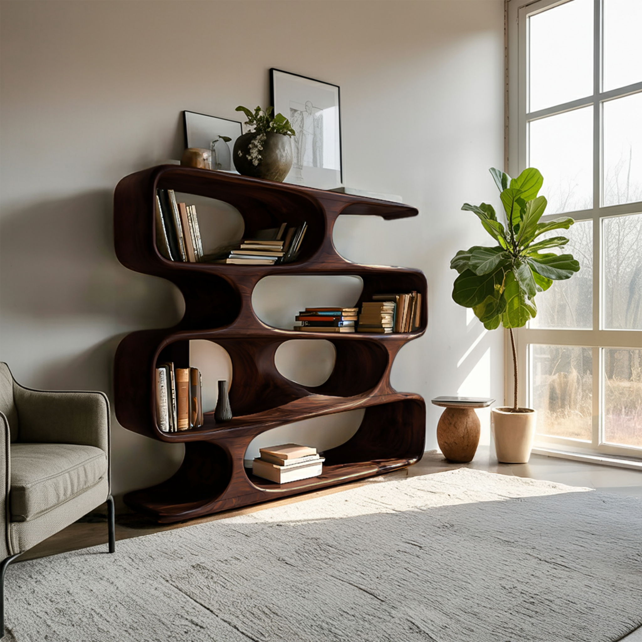 Statement Curved Bookcase For Modern Living Room Decor RTTHTTBS047