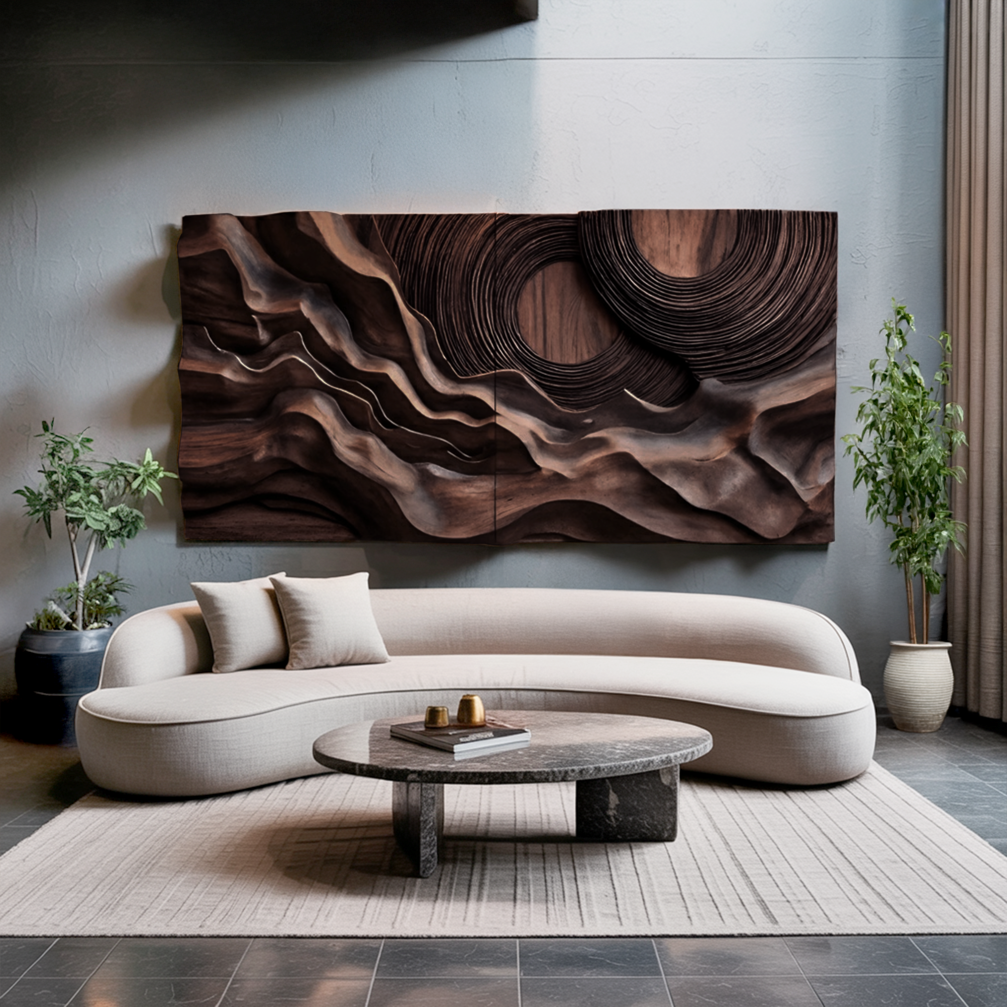Layered Wave Wall Sculpture With Abstract Circles For Living Room SITHTTWA006