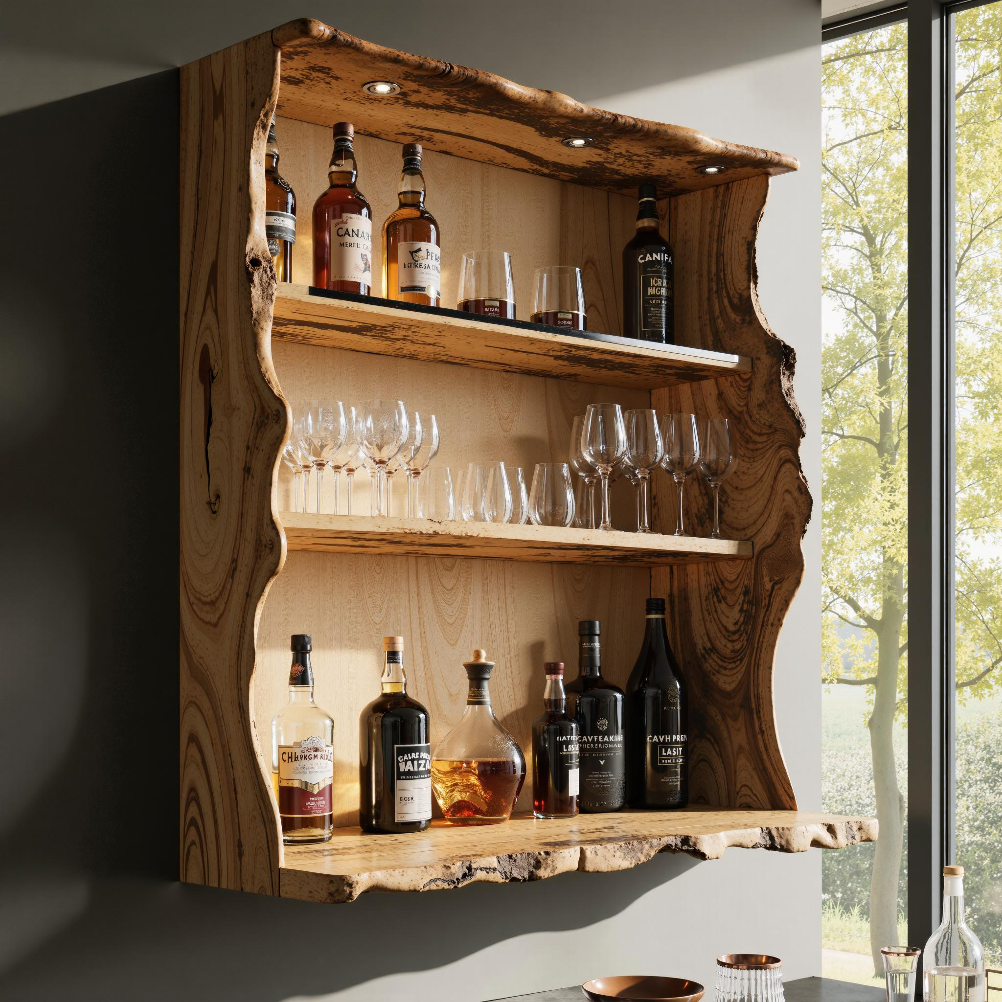 Handcrafted Natural Wood Wine Bar Shelf For Cozy Living Spaces SILDTBAR010