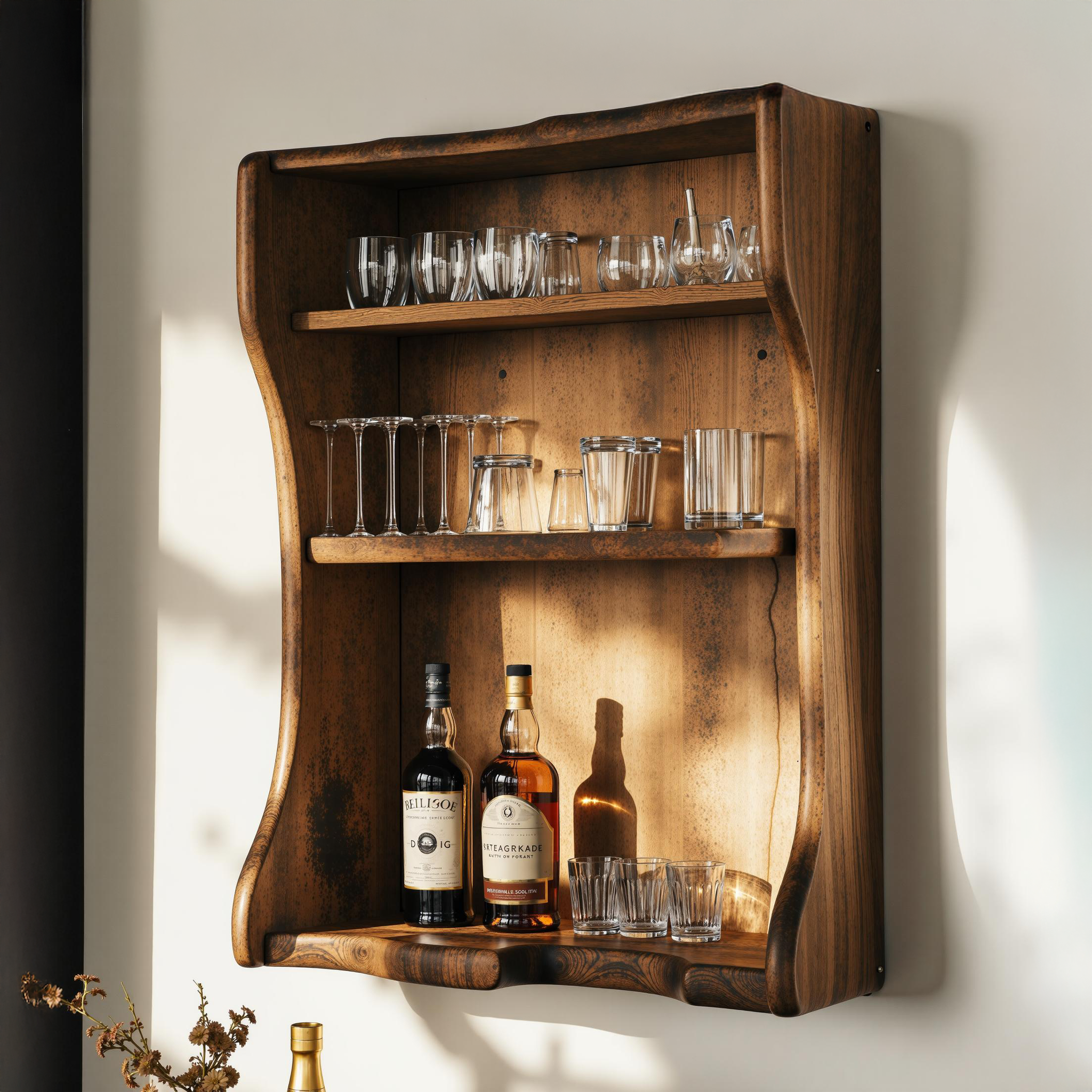 Natural Wood Wine Bar Shelf for a Cozy Home Bar Experience SILDTBAR020