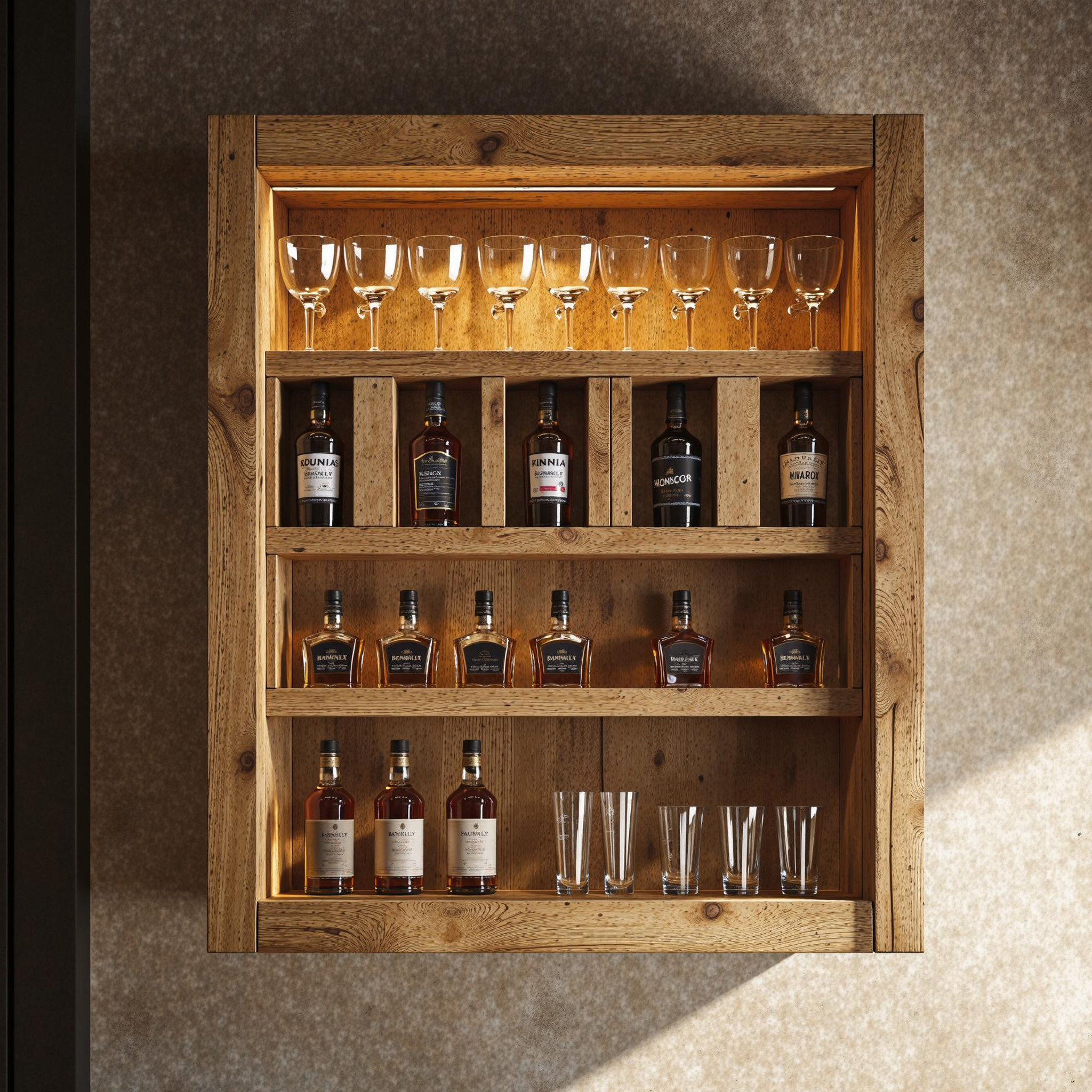 Rustic Natural Wood Wine Bar Shelf For A Cozy And Elegant Look SILDTBAR018