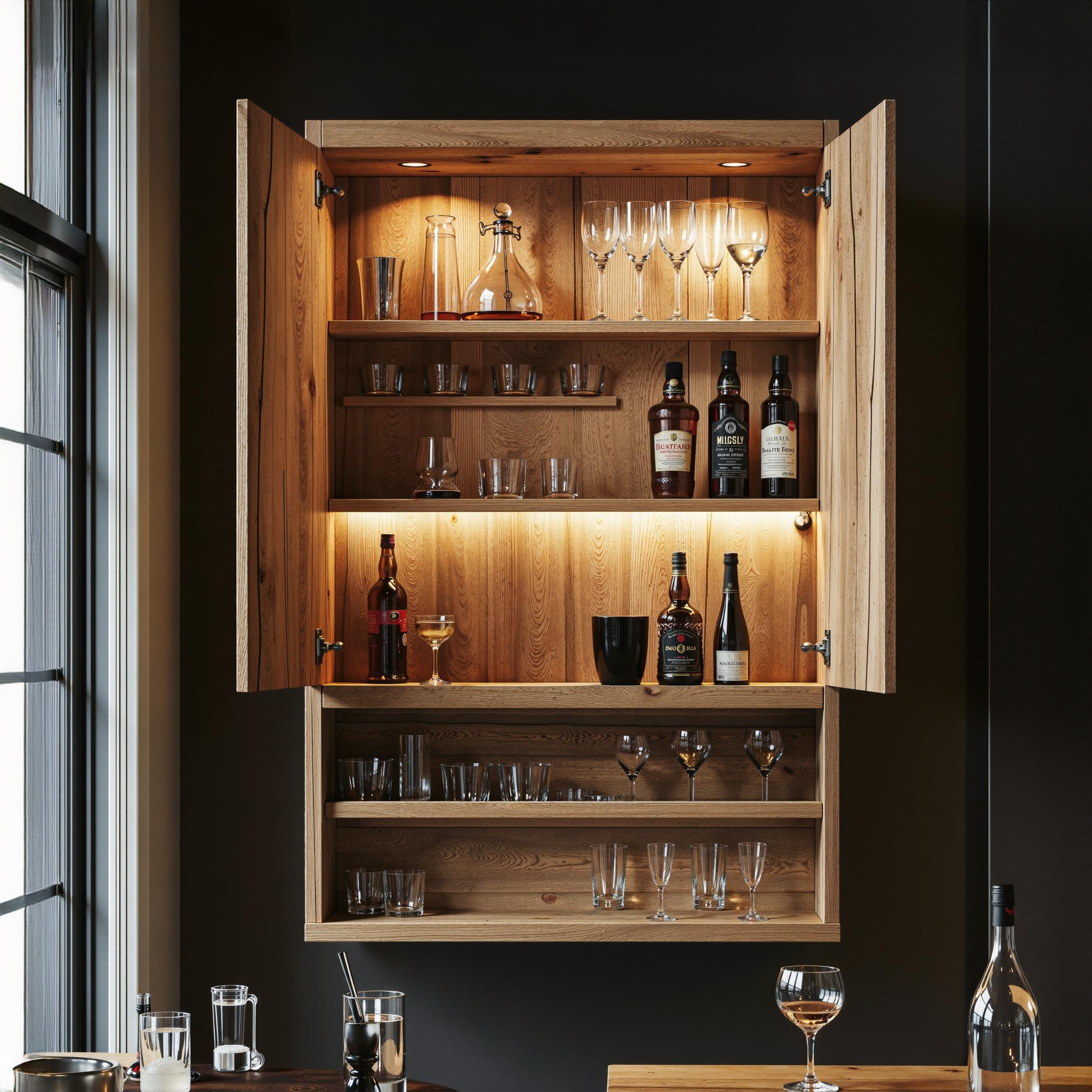 Rustic Home Bar Natural Wood Shelf For Stylish Wine Bottle Storage SILDTBAR016