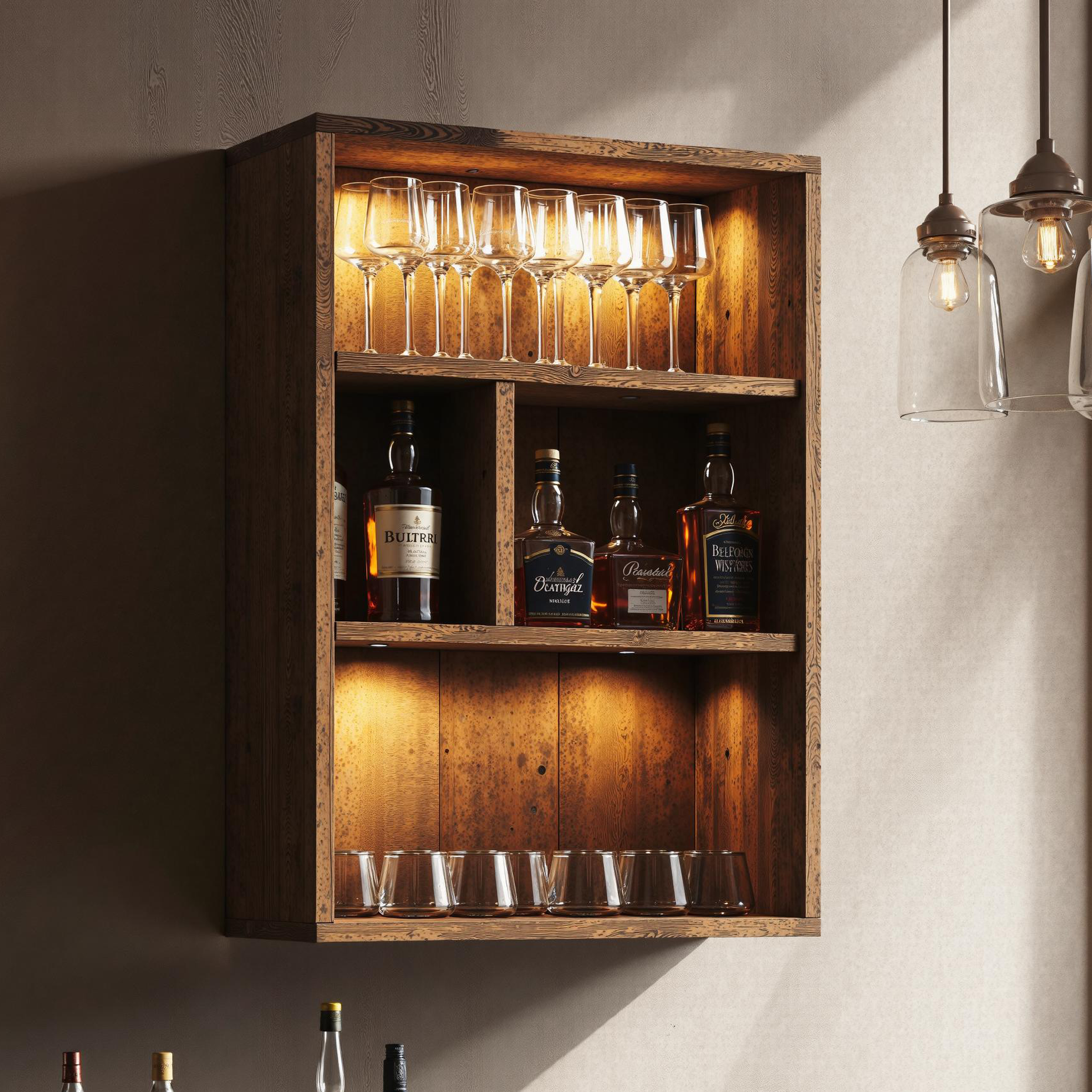 Natural Wood Wine Bar Shelf For A Touch Of Rustic Charm In Your Home SILDTBAR017