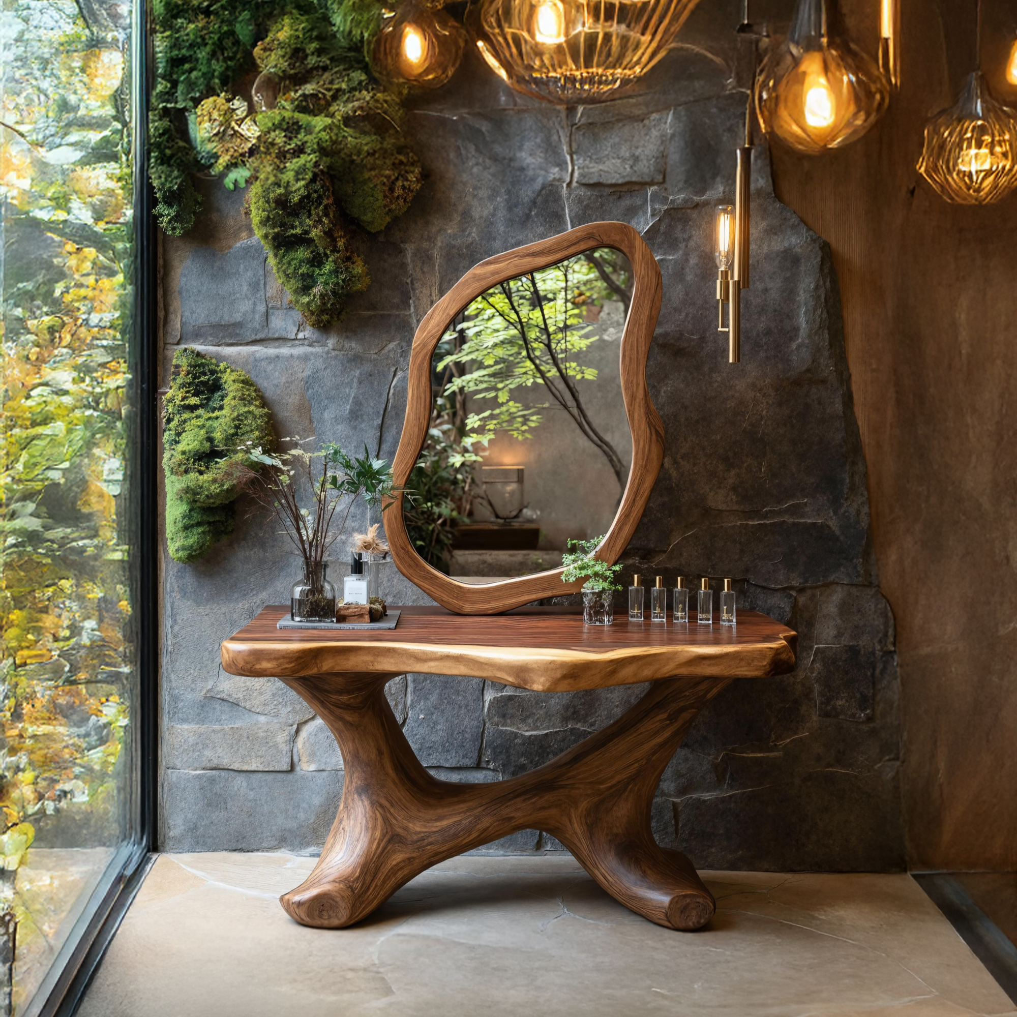 Irregular Wooden Mirror For Boho Bathroom Furniture SILDTTRMI036