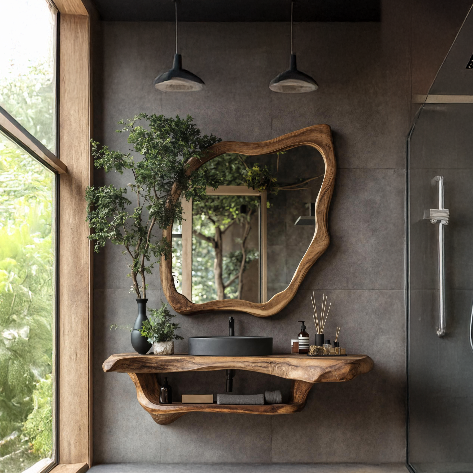 Handcrafted Wooden Mirror For Stylish Bathroom Look SILDTTRMI026
