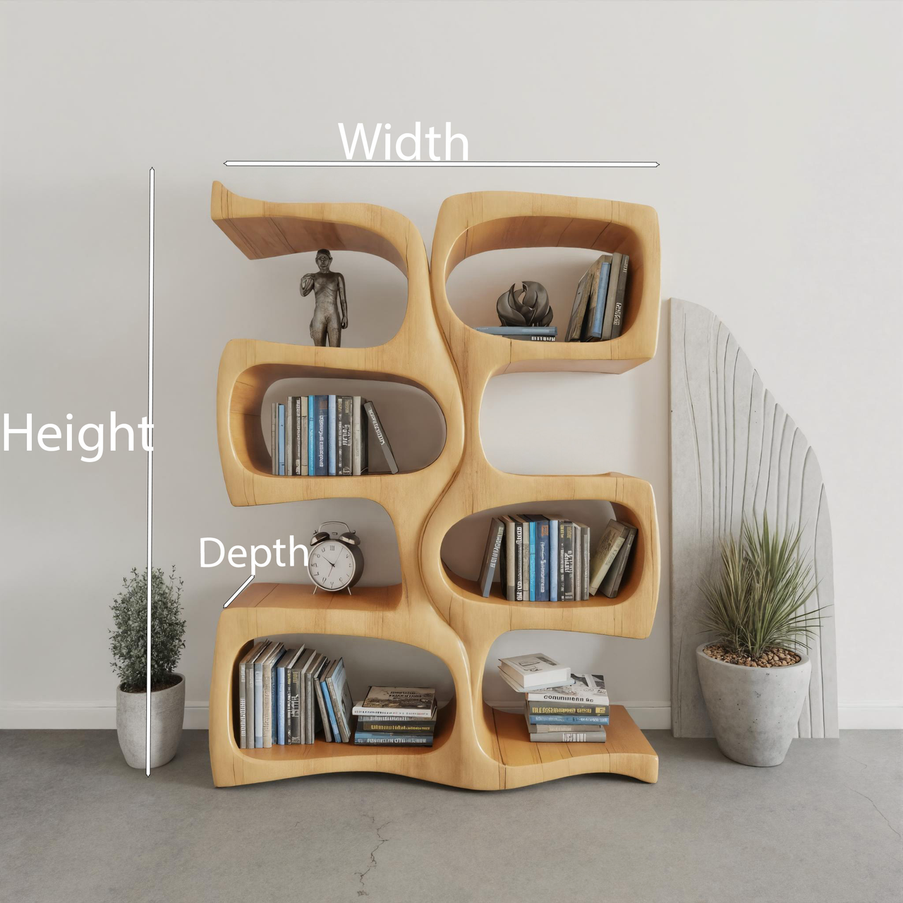 Curved Wooden Bookshelf With Organic Sculptural Design For Living Room Or Office SITHHNBS022