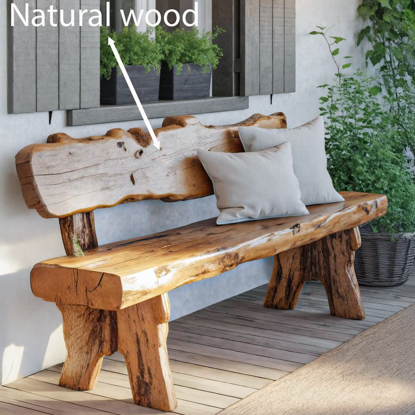 Rustic Live Edge Outdoor Wooden Bench With Backrest For Porch Or Garden SITHTTCHR033
