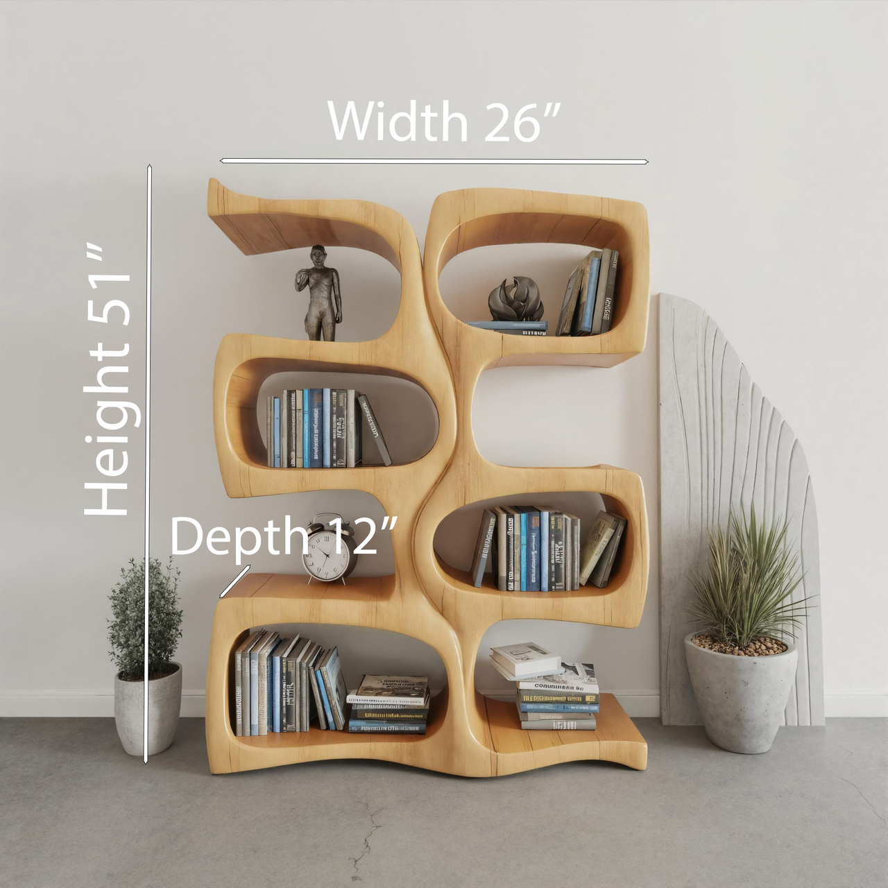 Curved Wooden Bookshelf With Organic Sculptural Design For Living Room Or Office SITHHNBS022