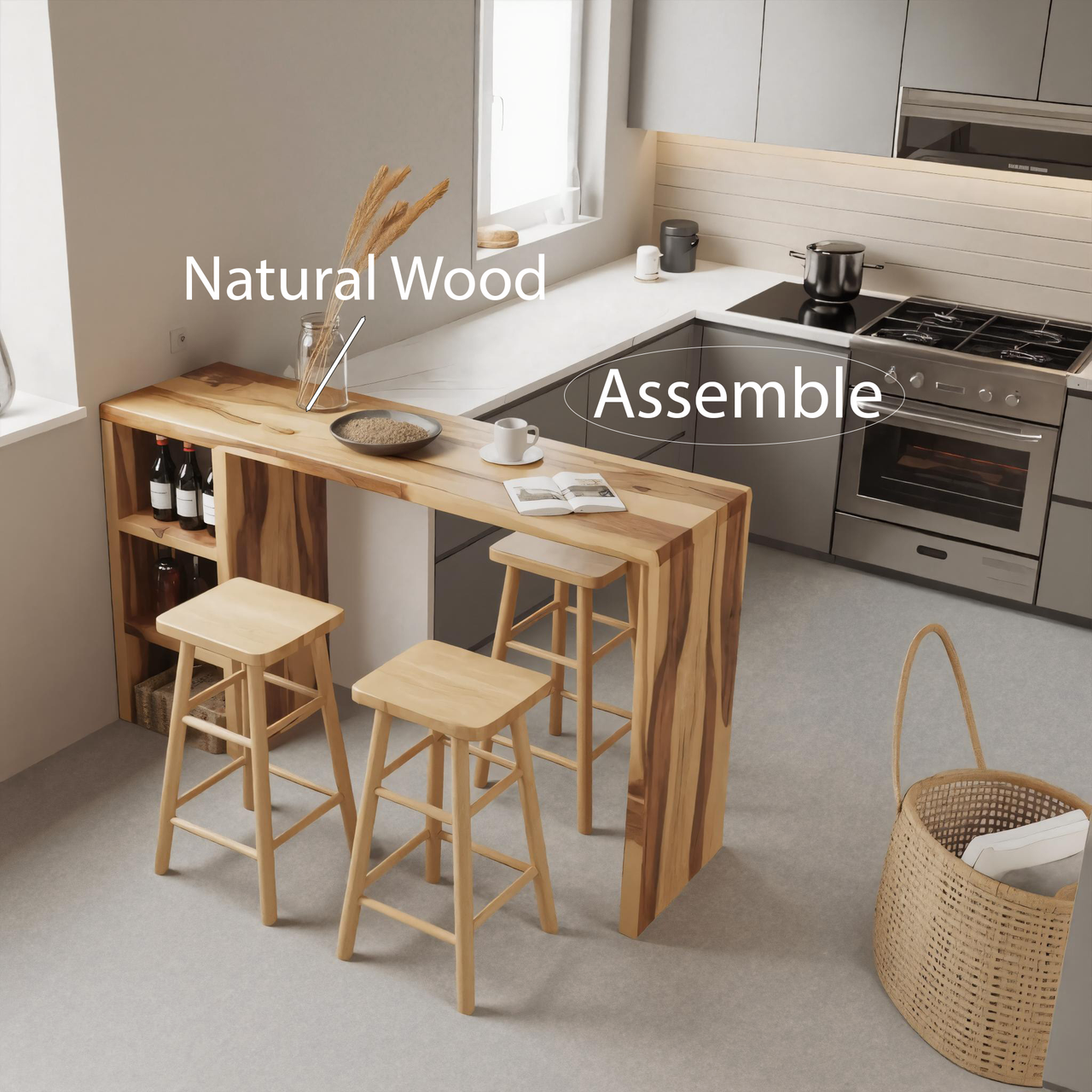 Minimalist Breakfast Bar Table With Stools For Small Kitchens Or Studios SITHHNBTA003