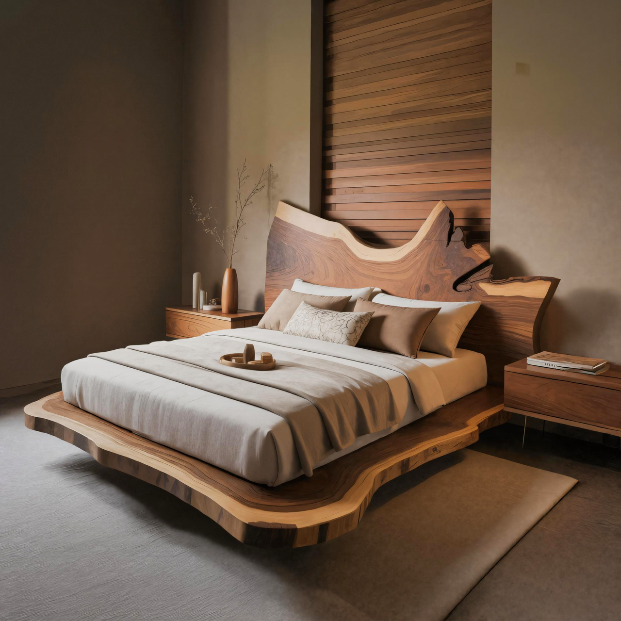Modern Live Edge Wooden Headboard With Sculptural Design For Bedroom SITHTTHB002