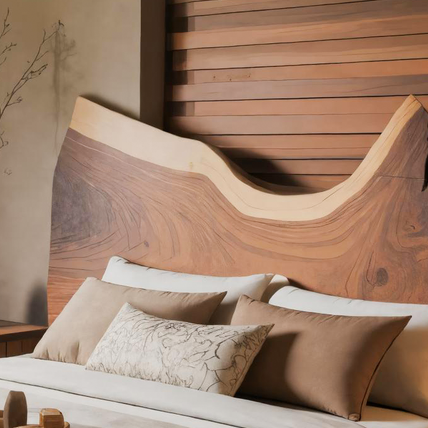 Modern Live Edge Wooden Headboard With Sculptural Design For Bedroom SITHTTHB002