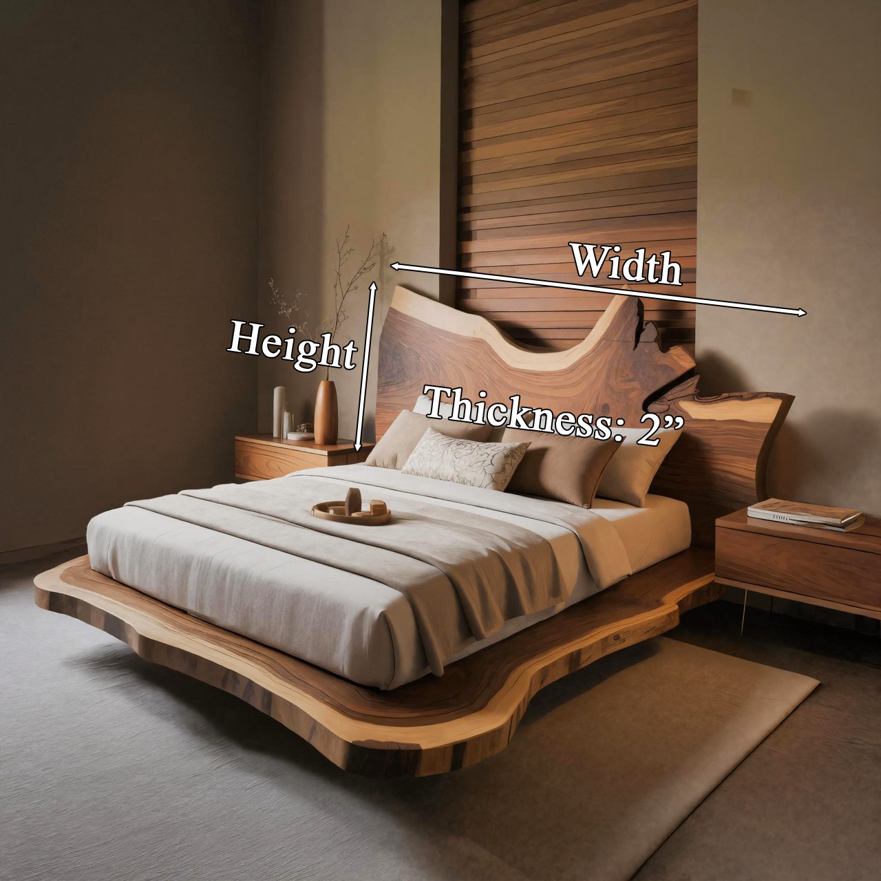Modern Live Edge Wooden Headboard With Sculptural Design For Bedroom SITHTTHB002