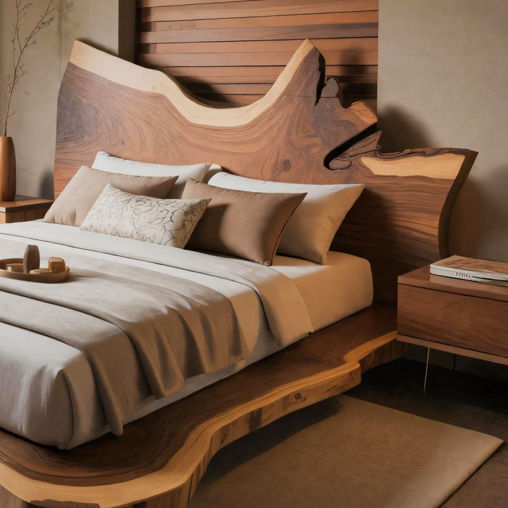 Modern Live Edge Wooden Headboard With Sculptural Design For Bedroom SITHTTHB002