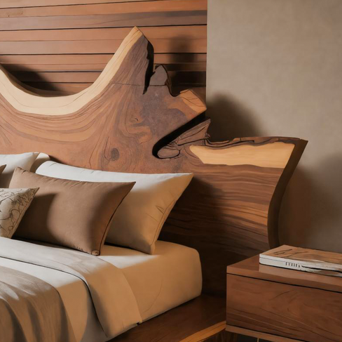 Modern Live Edge Wooden Headboard With Sculptural Design For Bedroom SITHTTHB002
