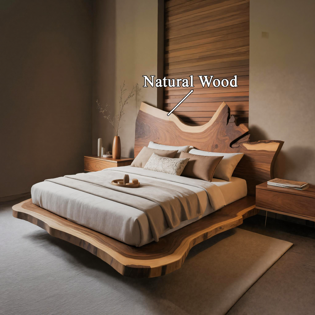 Modern Live Edge Wooden Headboard With Sculptural Design For Bedroom SITHTTHB002