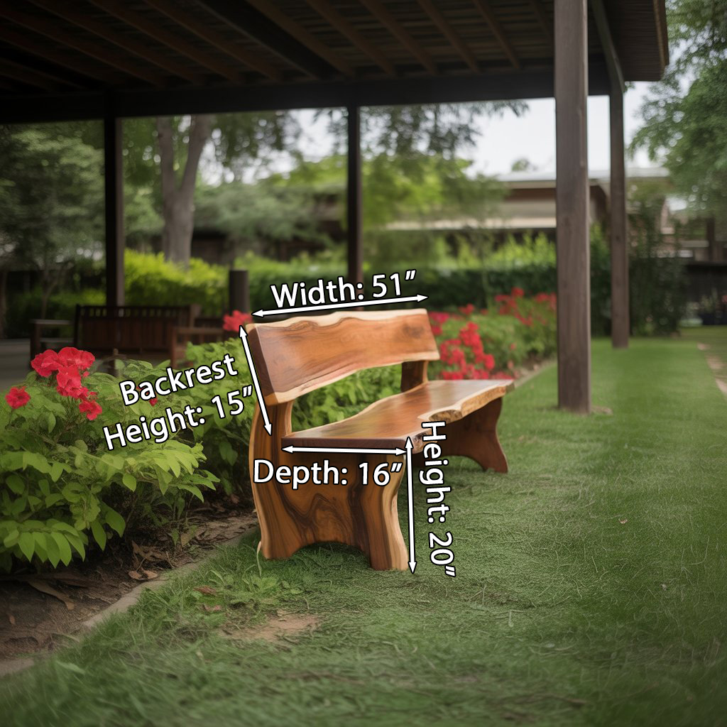 Rustic Outdoor Bench With Backrest Live Edge For Garden Porch And Patio SITHCHR034