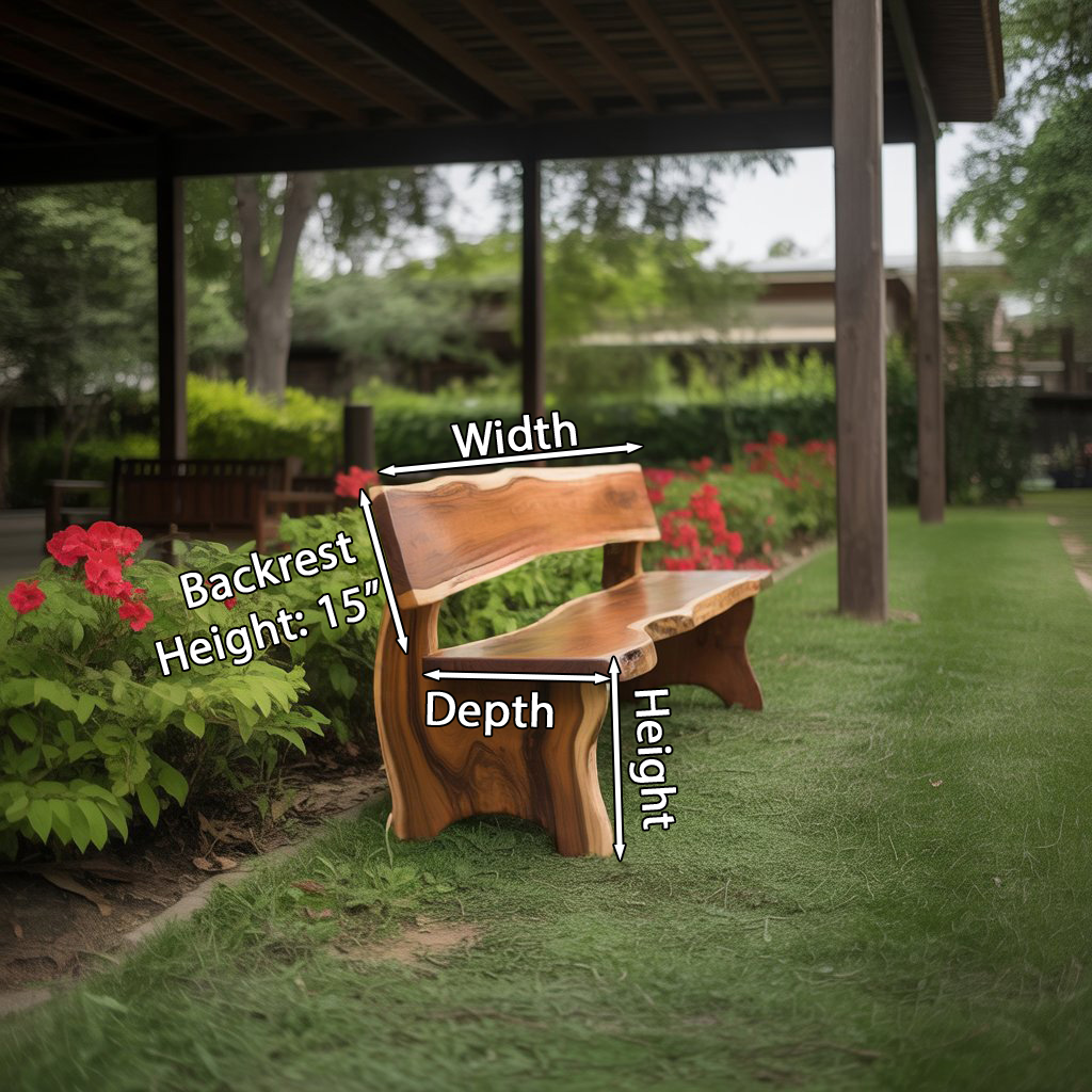 Rustic Outdoor Bench With Backrest Live Edge For Garden Porch And Patio SITHCHR034