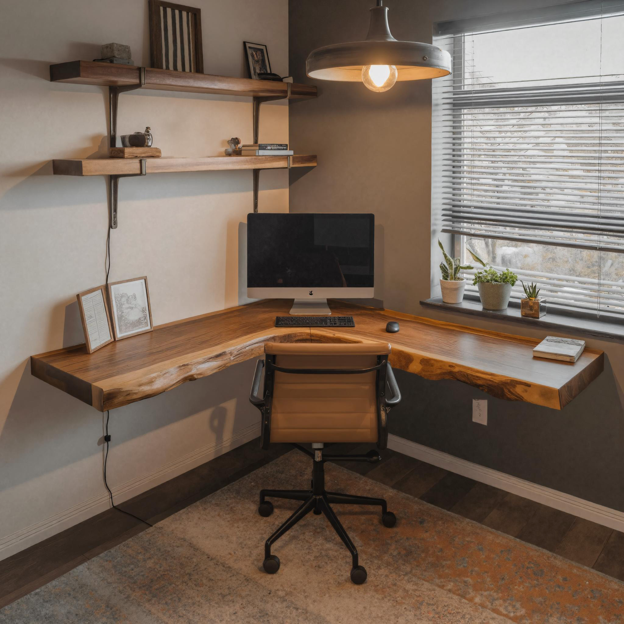 Modern Live Edge Corner Desk With Floating Wood Design For Home Office SITHHNFLD008