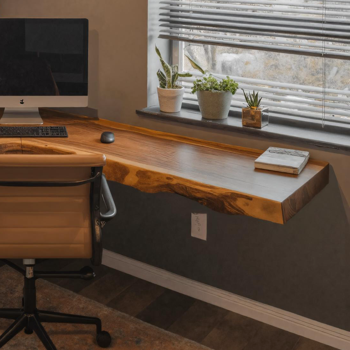 Modern Live Edge Corner Desk With Floating Wood Design For Home Office SITHHNFLD008