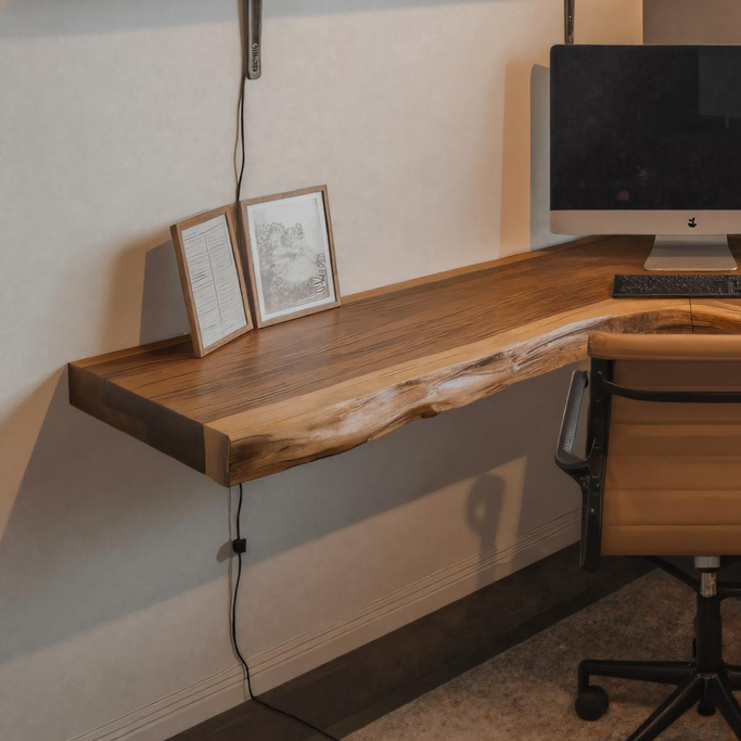 Modern Live Edge Corner Desk With Floating Wood Design For Home Office SITHHNFLD008