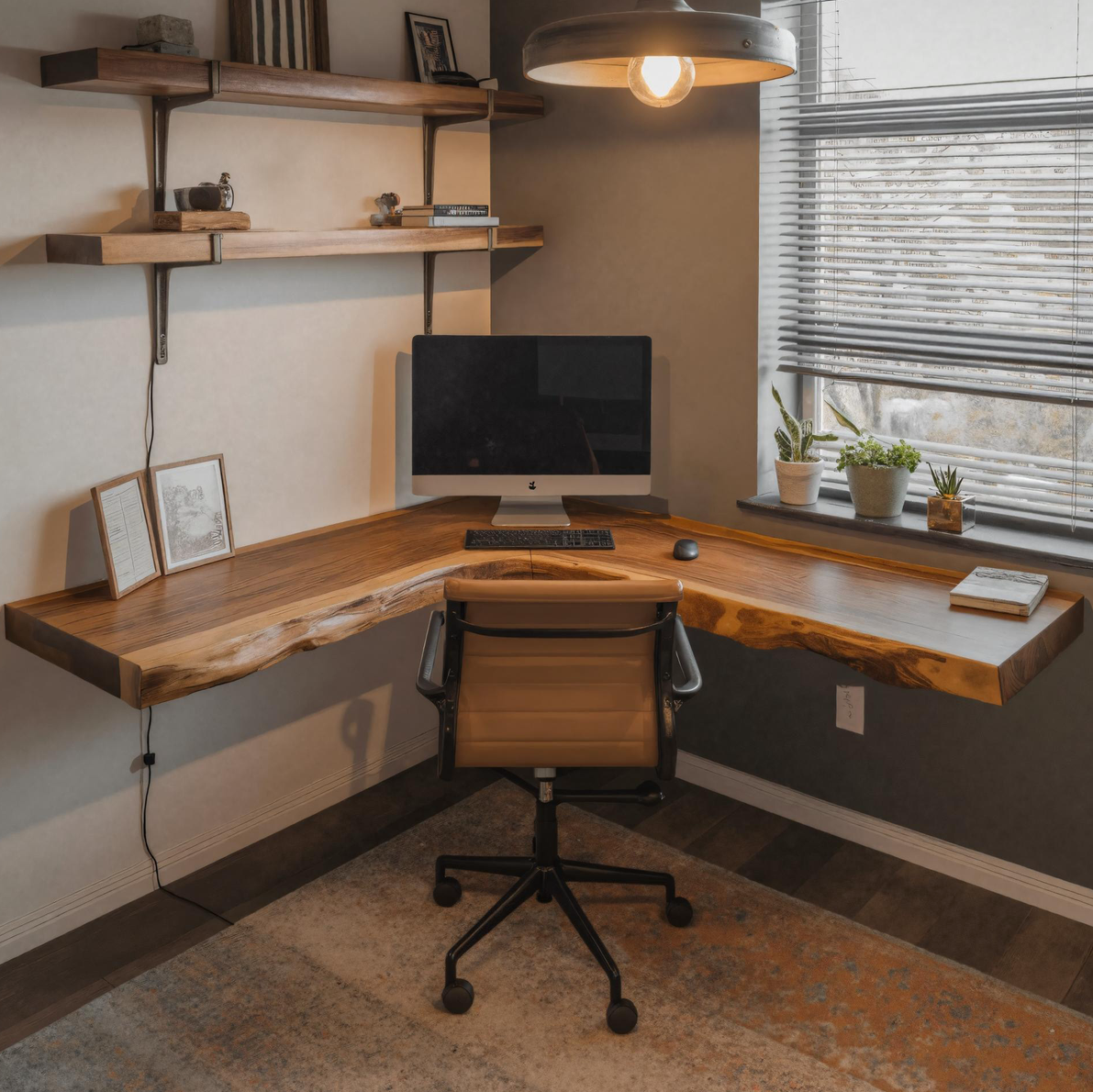 Modern Live Edge Corner Desk With Floating Wood Design For Home Office SITHHNFLD008