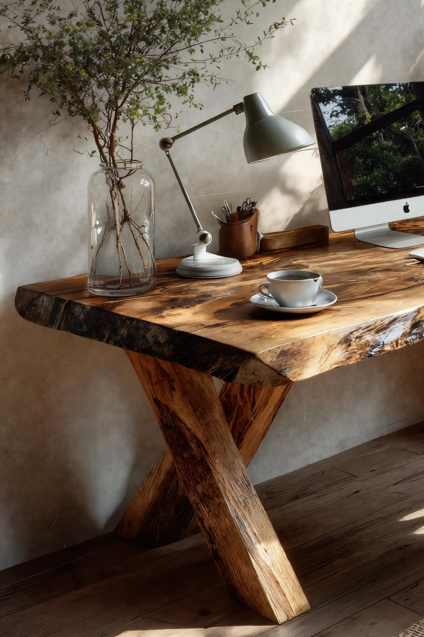 Rustic Live Edge Desk With X Legs For Home Office SITHTTDE035