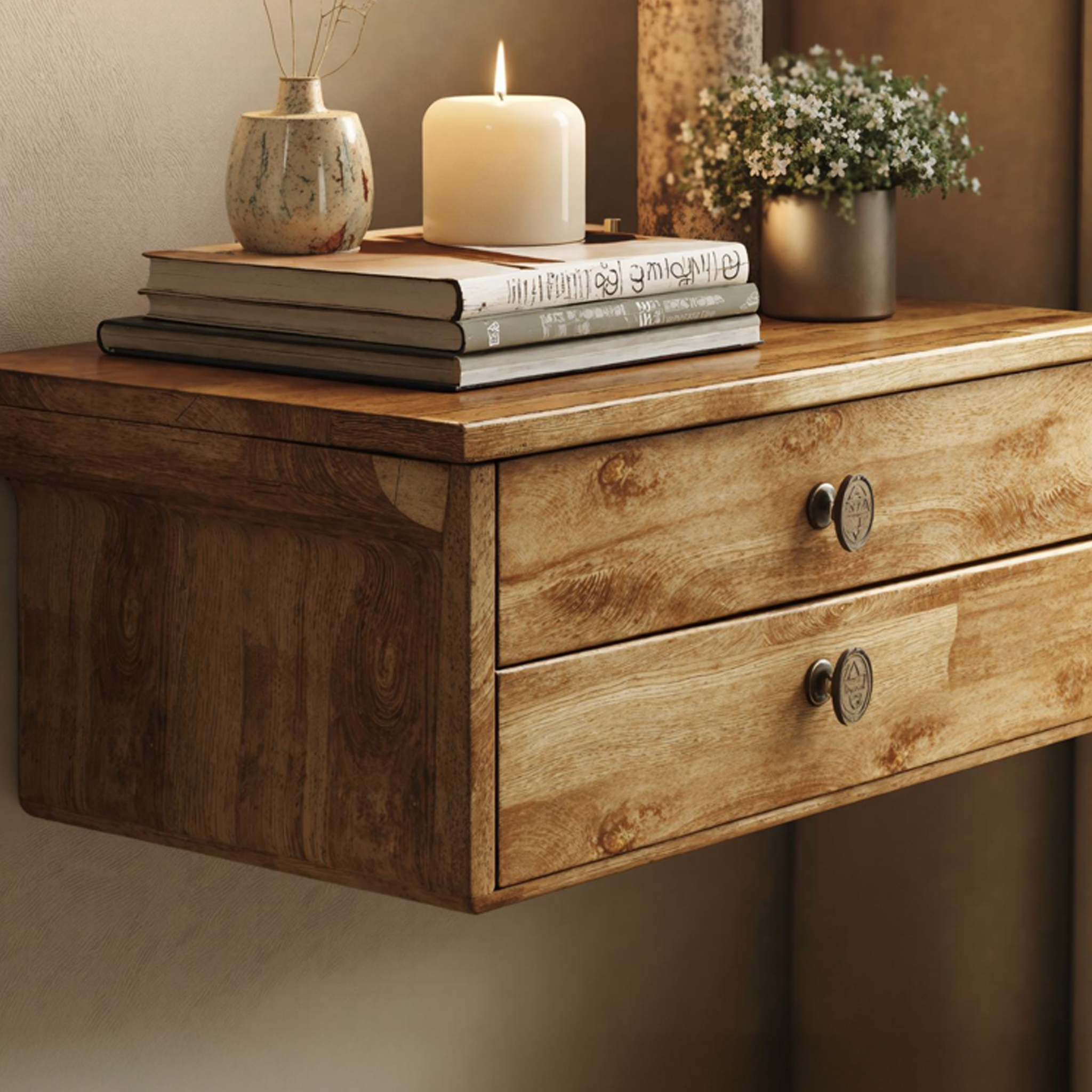 Solid Wood Rustic Nightstand With 2 Drawers SILDTNS005