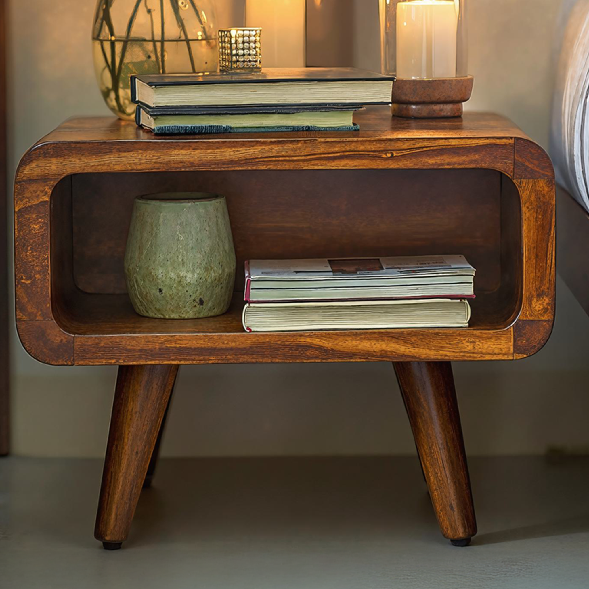Rustic Farmhouse Wooden Nightstand With Storage Shelf SILDTNS017