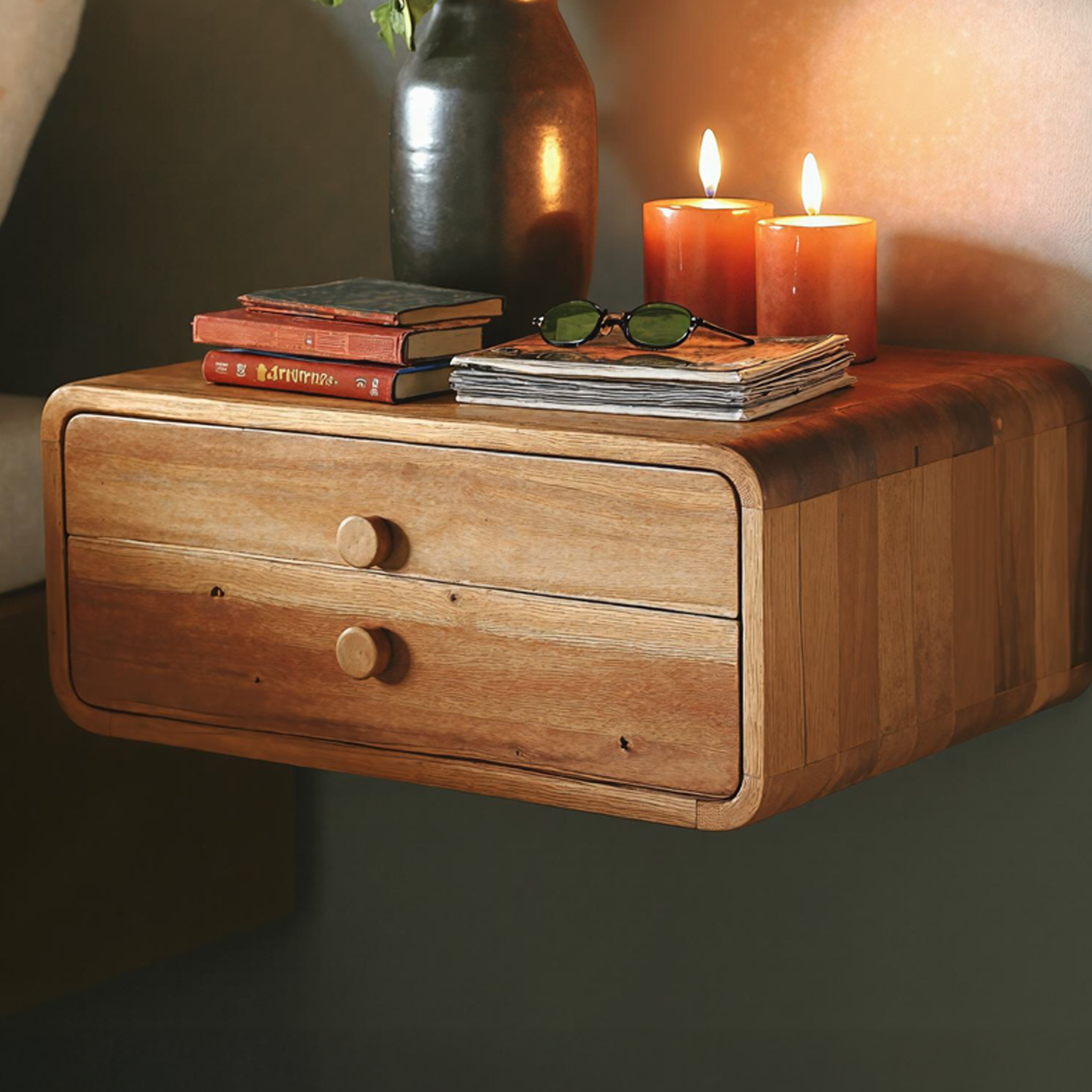 Rustic Handcrafted Floating Nightstand With Storage Drawer SILDTNS010