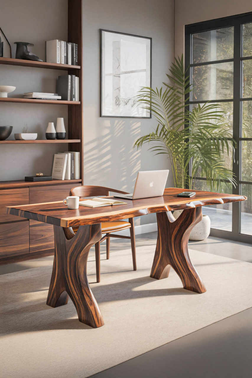 Modern Sculptural Live Edge Desk With Curved Legs For Studio SITHTTDE038