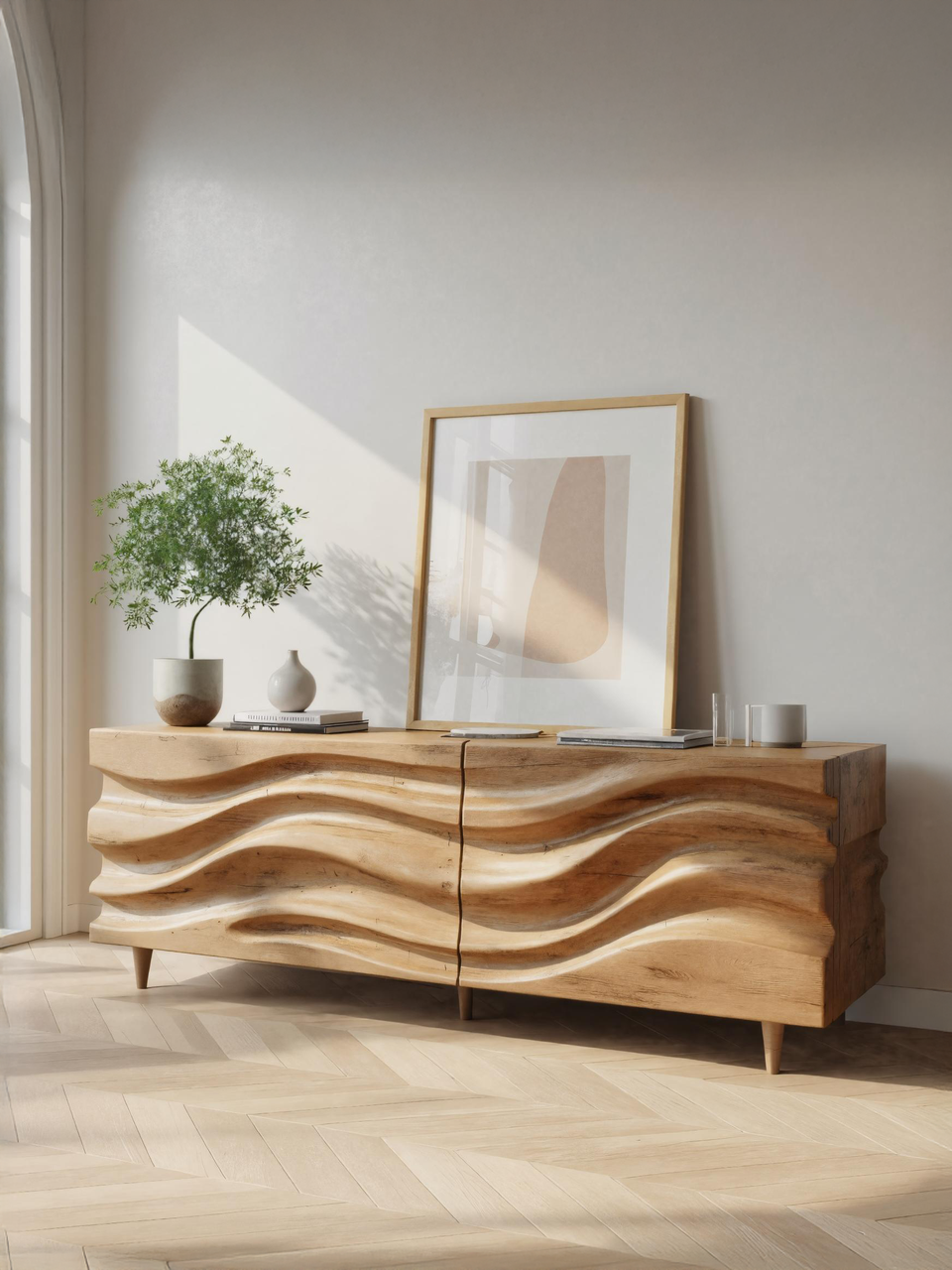 Hand Carved Wave Sideboard For Living Room Or Dining Room SITHTTSD003