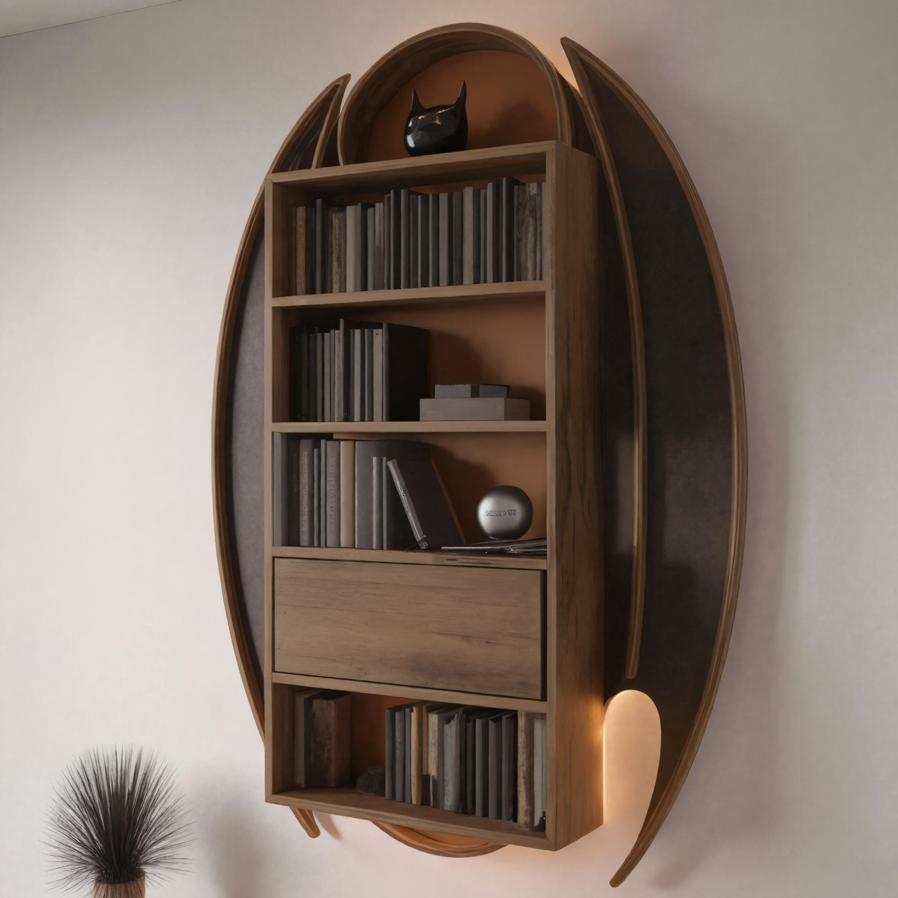 Artistic Wooden Wall Bookshelf For Living Room Or Home Office SITHHNHW016