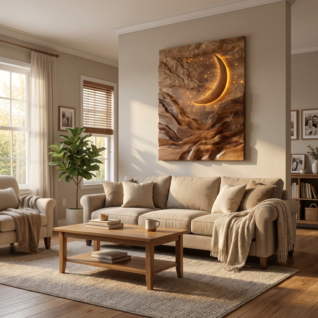 Crescent Moon Mountain Wood Wall Art For Living Decor RTTHHNWA164
