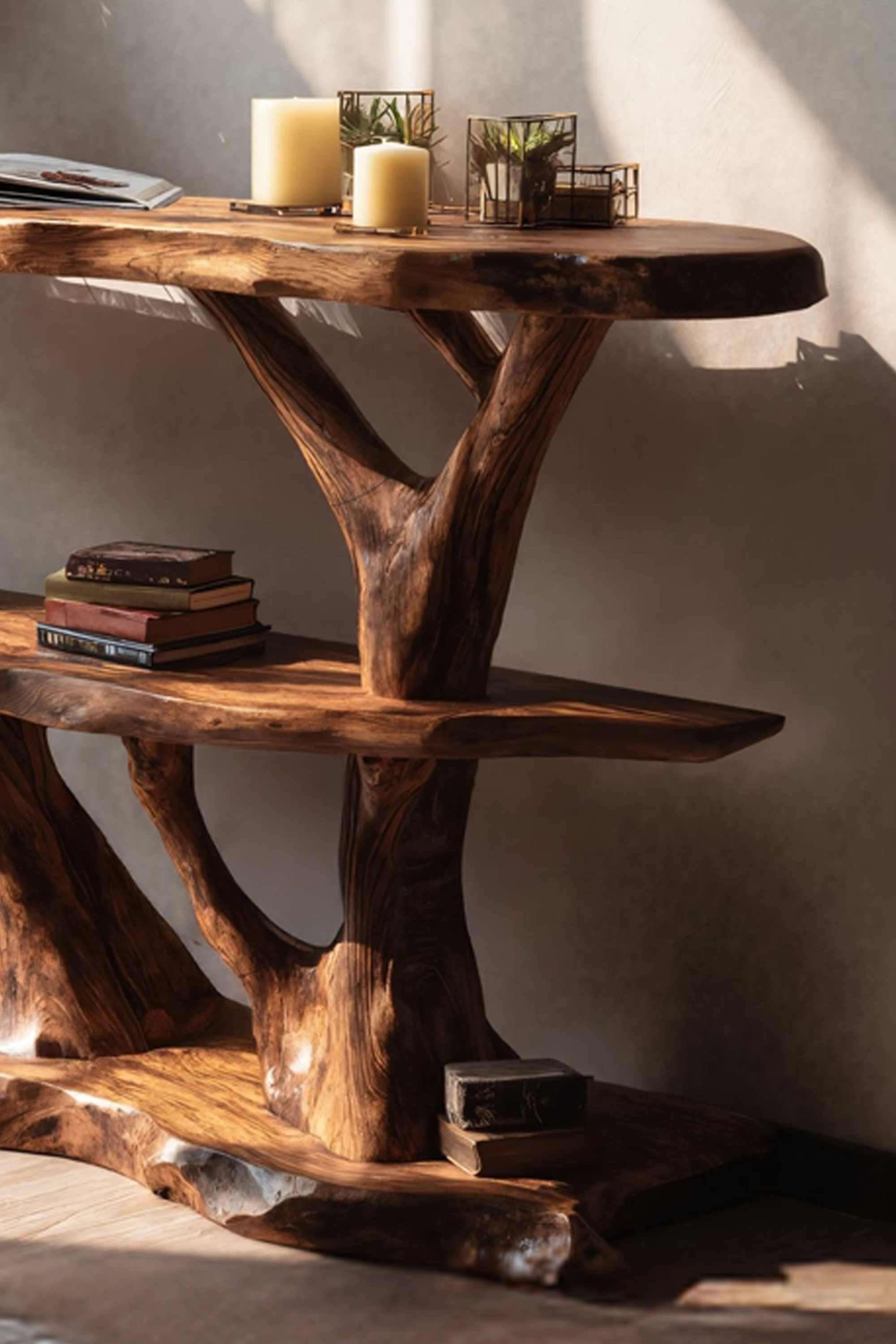 Mid Century Wooden Live Edge Console Table For Interior Entryway Design SILDTTNCS038