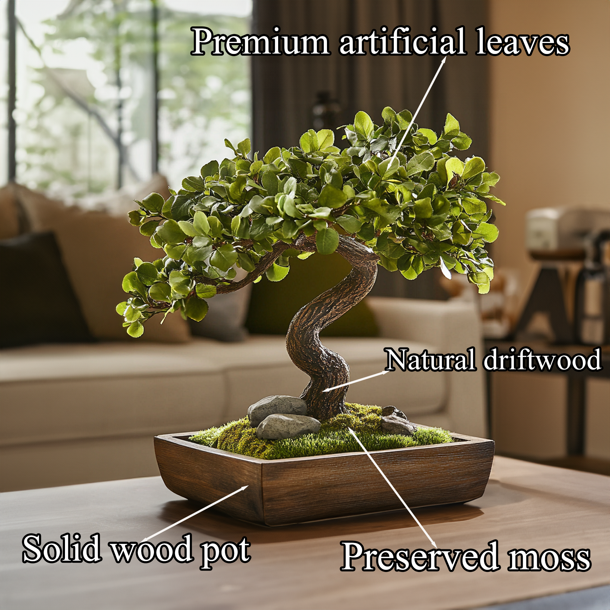 Bonsai Driftwood Preserved Moss Wood Sculpture Pot SINLBD016