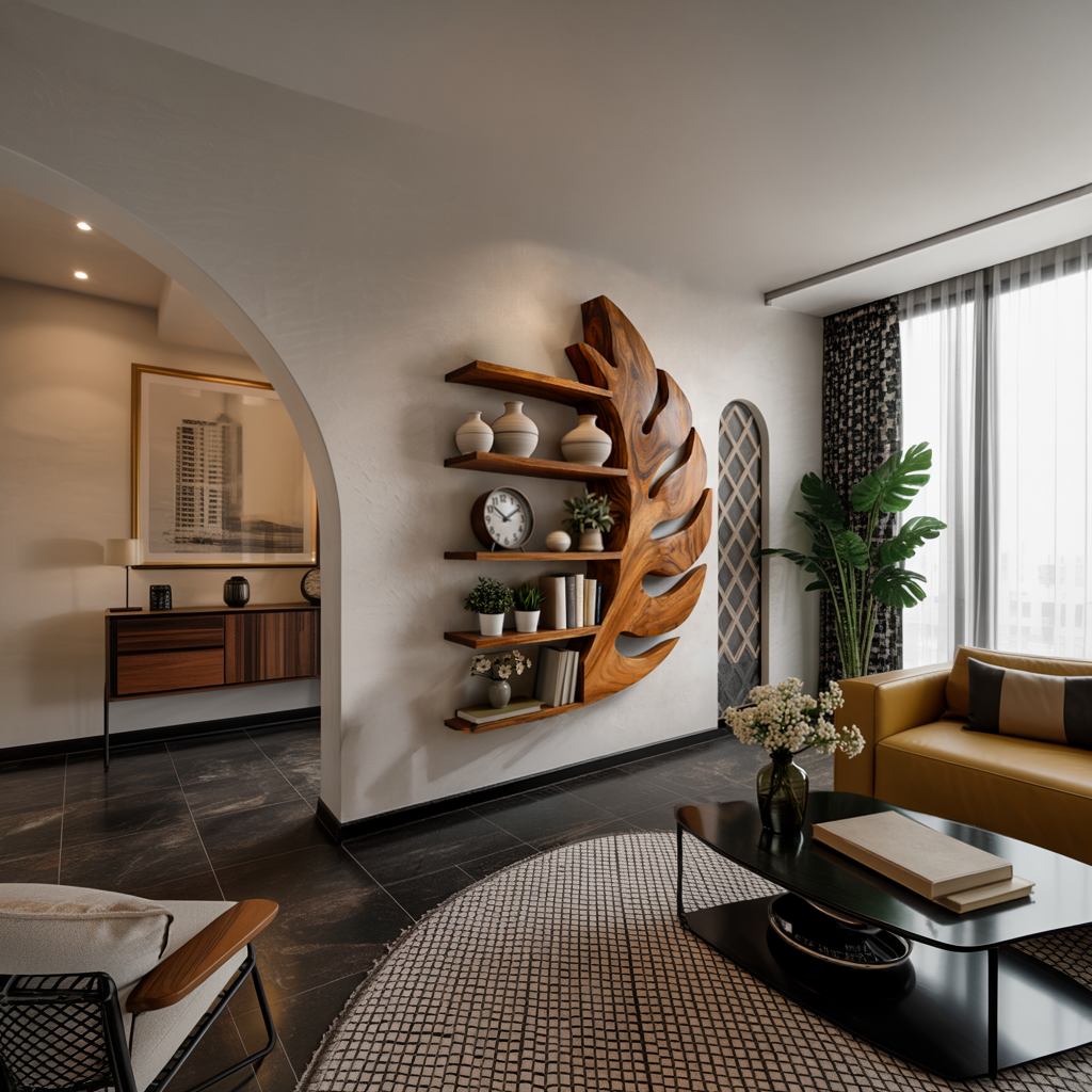 Contemporary Wooden Leaf Shape Floating Bookshelf For Home Decor RTTHTTBS092