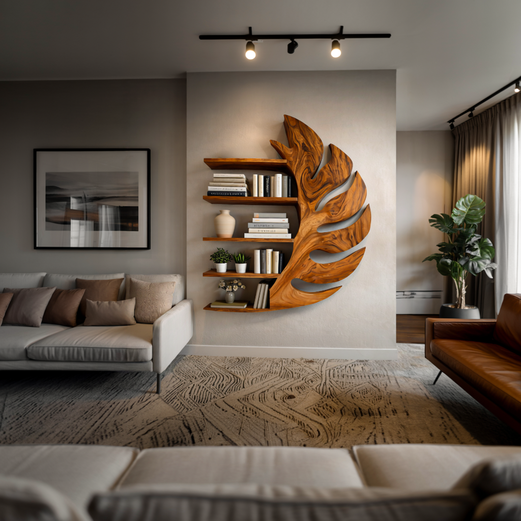 Contemporary Wooden Leaf Shape Floating Bookshelf For Home Decor RTTHTTBS092