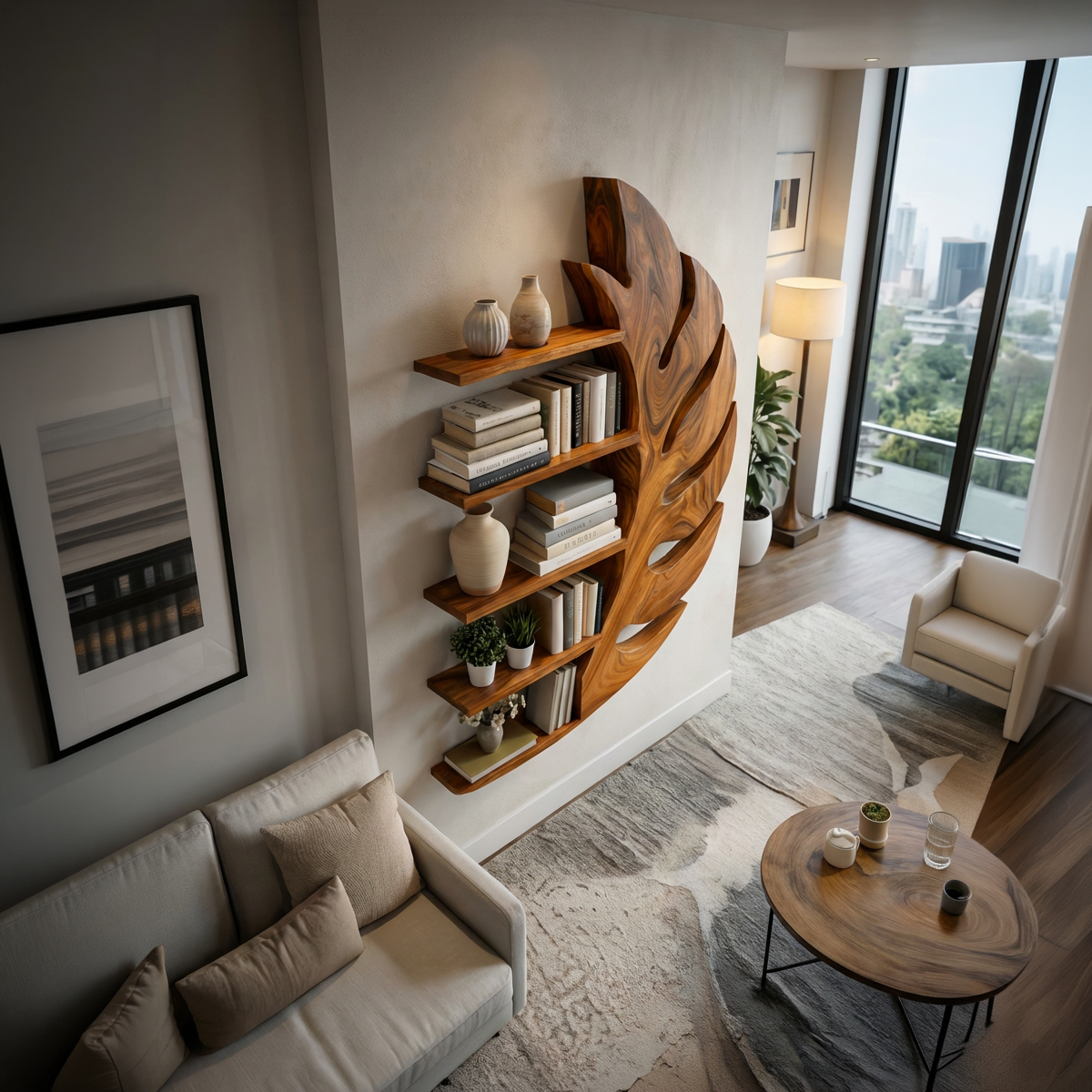 Contemporary Wooden Leaf Shape Floating Bookshelf For Home Decor RTTHTTBS092