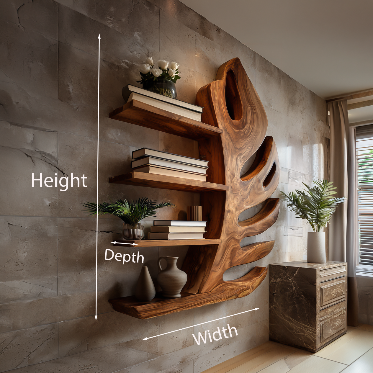 Organic Wooden Botanical Leaf Floating Bookshelf For Living Furniture RTTHTTBS097