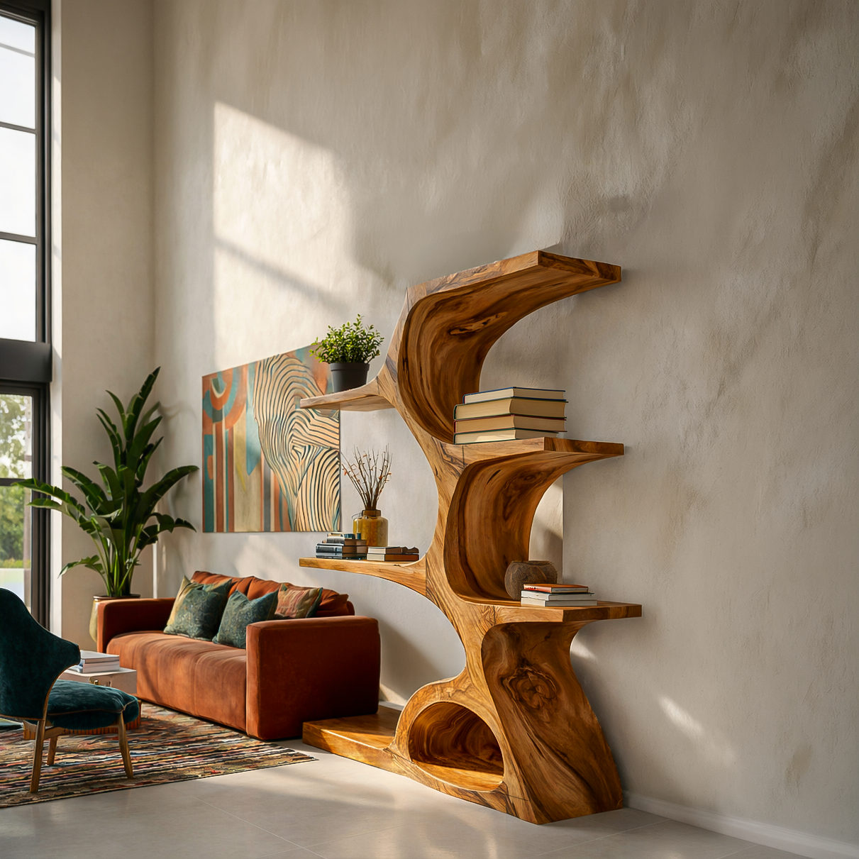 Artistic Curved Bookshelf For Contemporary Home RTTHTTBS076