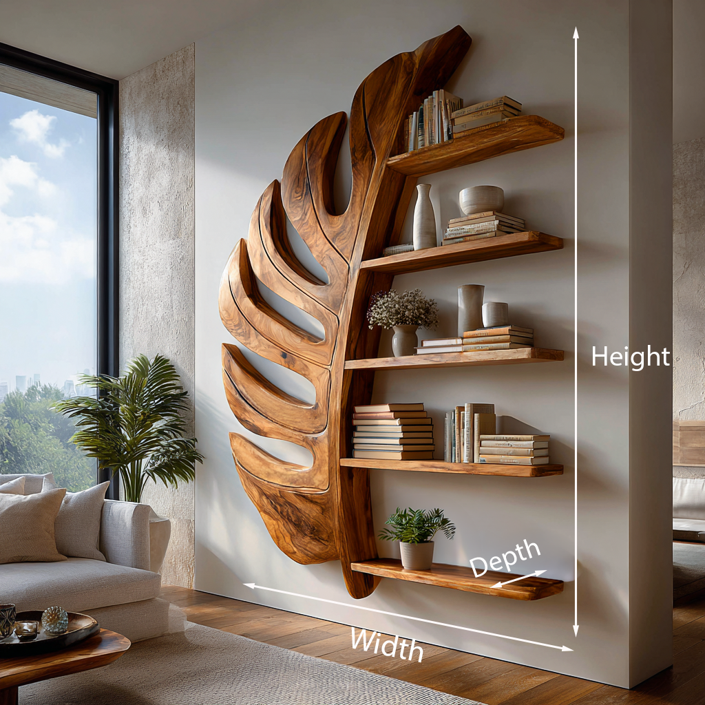 Artistic Wooden Leaf Statement Wall Bookshelf For Elegant Interiors RTTHTTBS093
