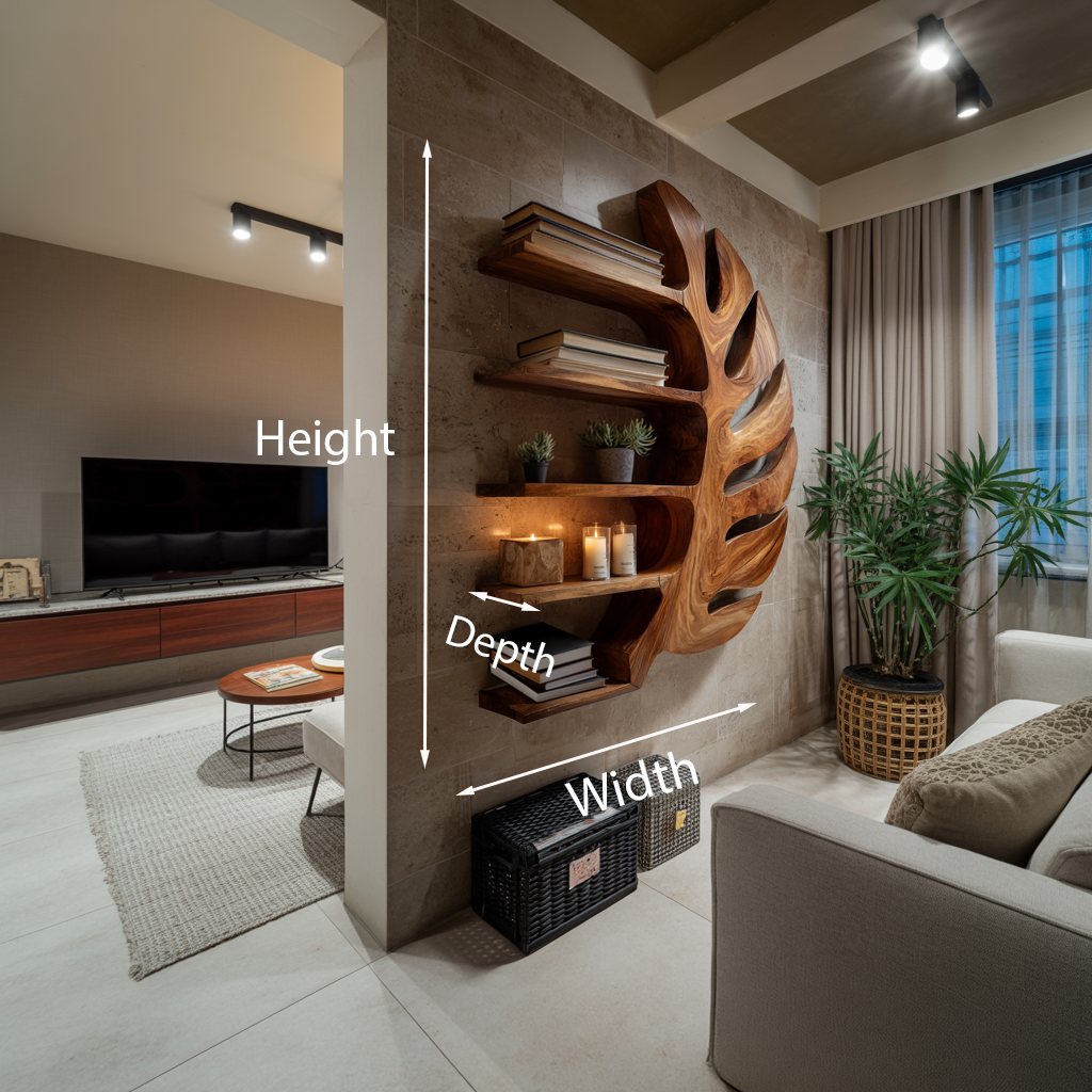 Sculptural Wood Monstera Leaf Bookshelf For Contemporary Interior RTTHTTBS106