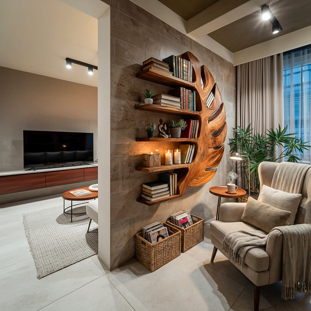 Sculptural Wood Monstera Leaf Bookshelf For Contemporary Interior RTTHTTBS106